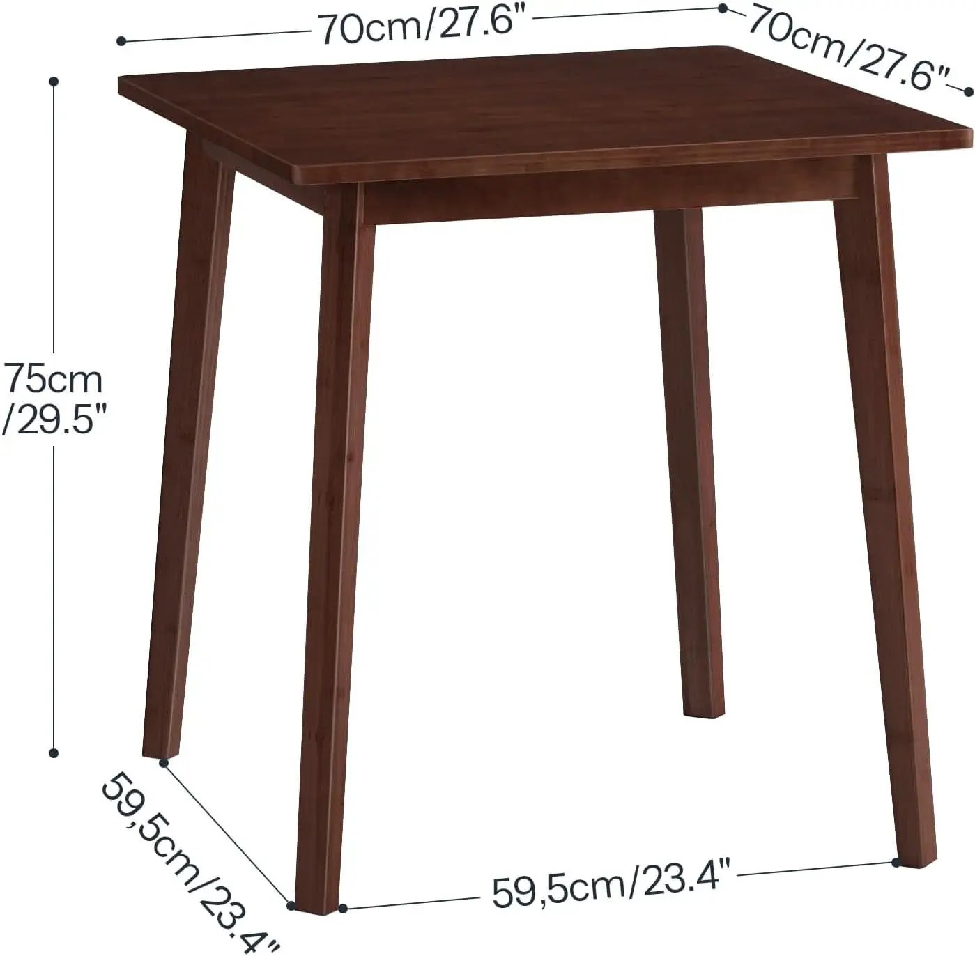 Brown Bamboo Square Dining Table 27.6 Inch For Small Spaces Easy Assembly from PriceLows™
