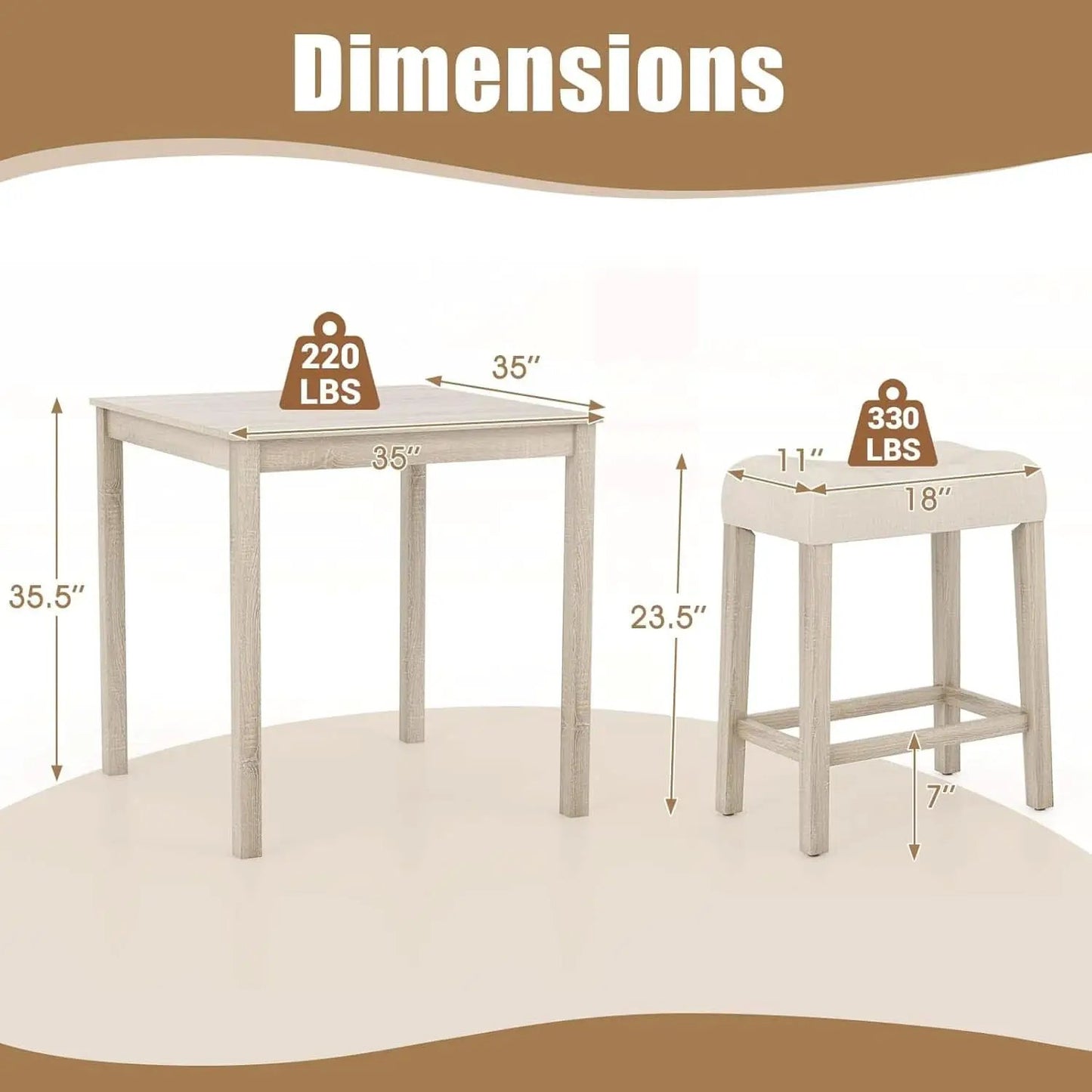 Bar Table Set Square Ultrasoft Cushioned Stools Space Saving from PriceLows™