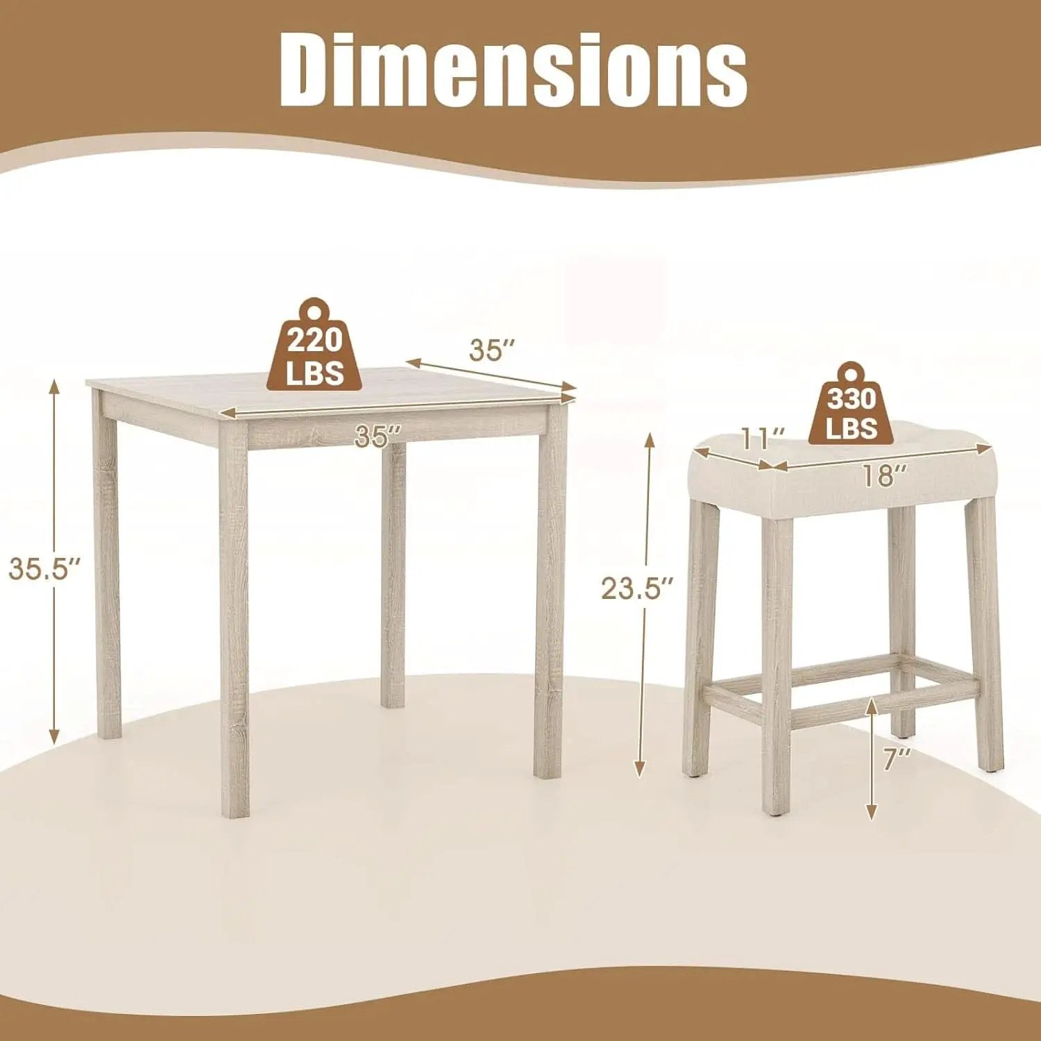 Bar Table Set Square Ultrasoft Cushioned Stools Space Saving from PriceLows™