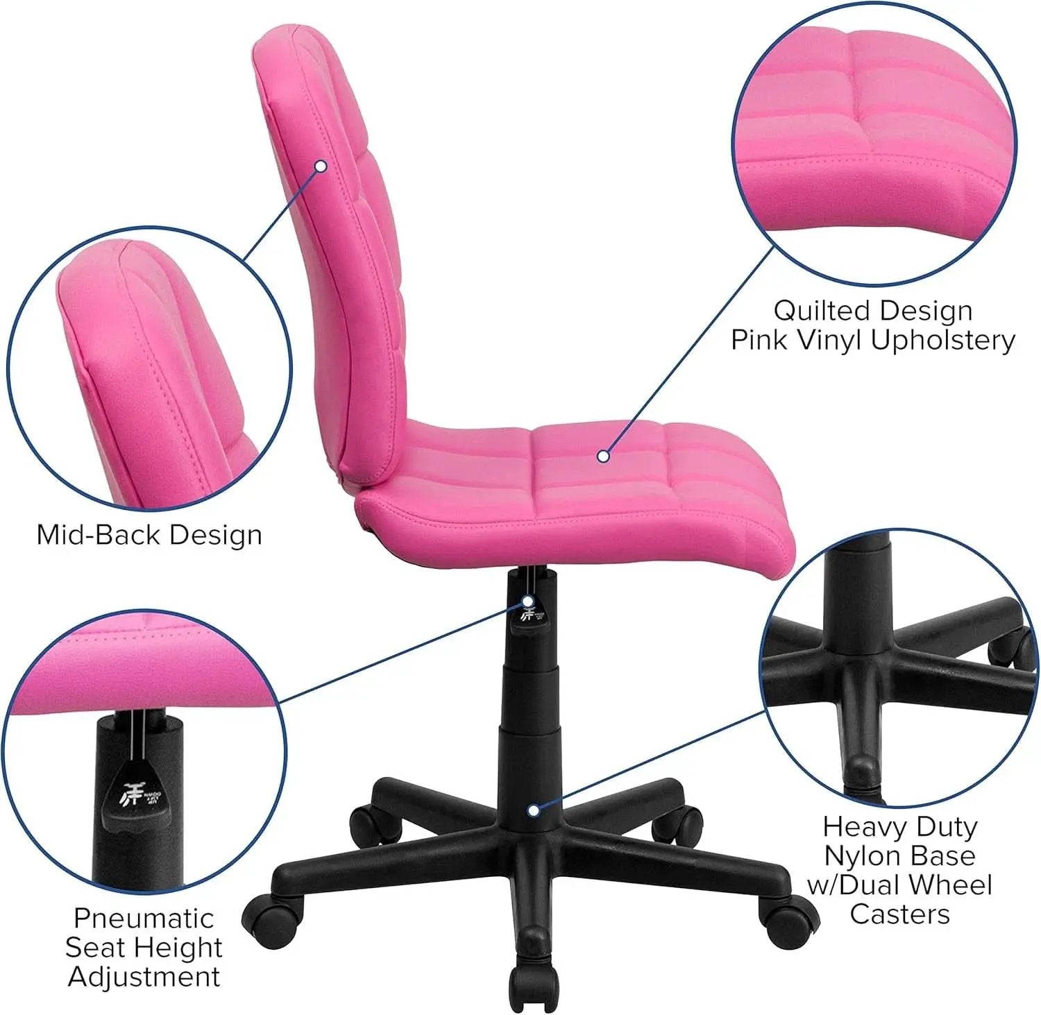 Clayton Pink Quilted Vinyl Mid-Back Swivel Office Chair from PriceLows™