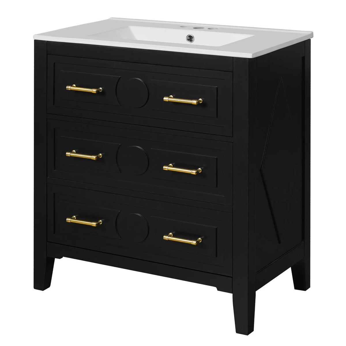 30 Inch Retro Bathroom Vanity | Free Standing Single Set | 3 Drawers | Solid Wood Frame