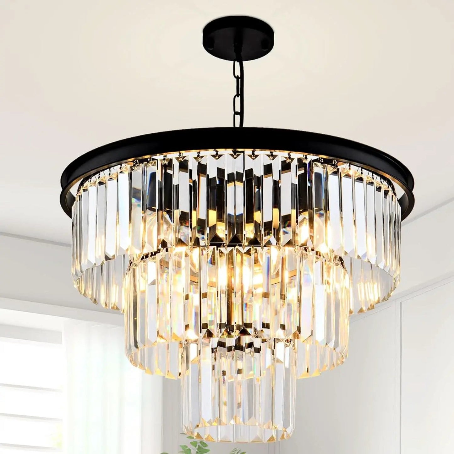 8 Light Black Crystal Chandelier Elegant Dining Fixture from PriceLows™