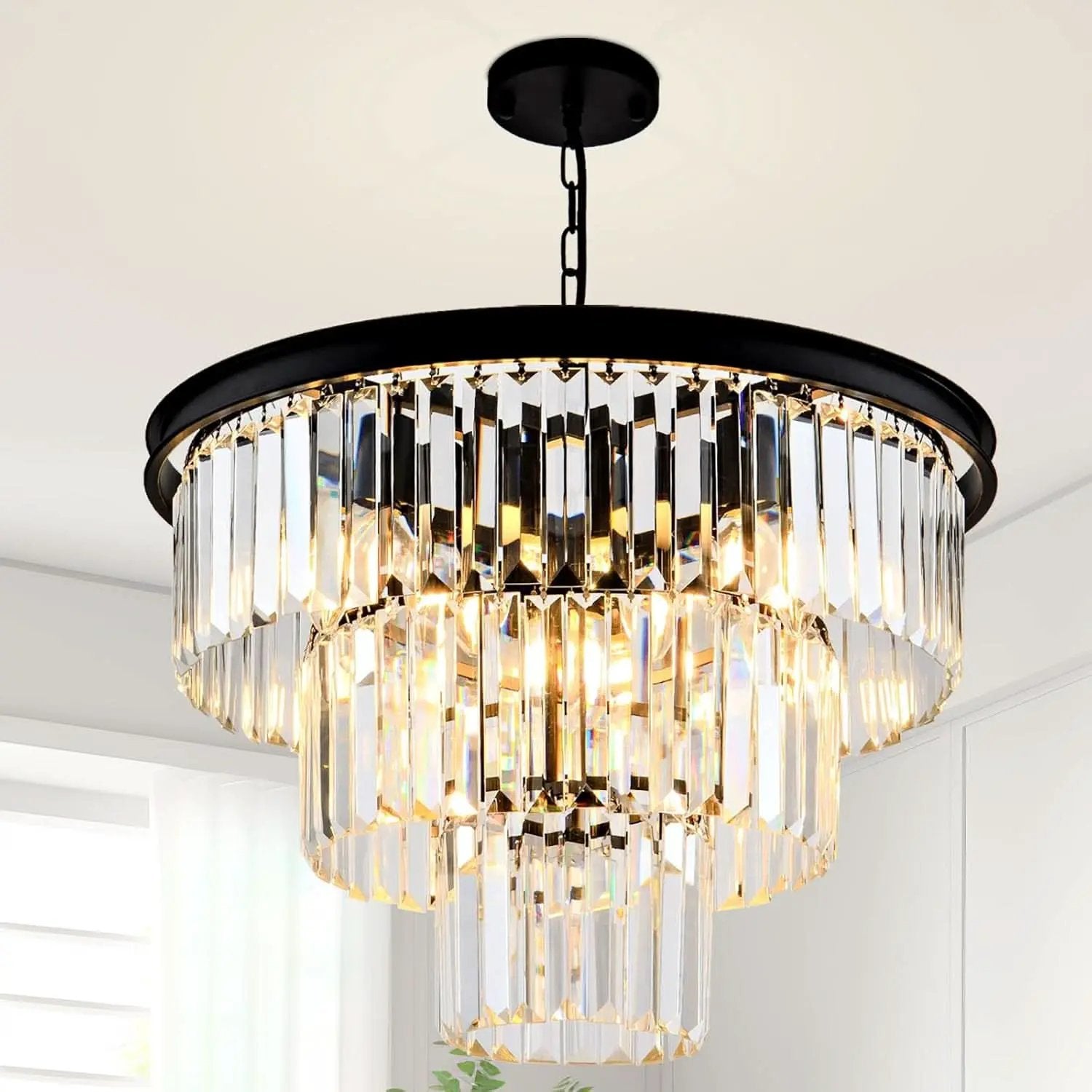8 Light Black Crystal Chandelier Elegant Dining Fixture from PriceLows™