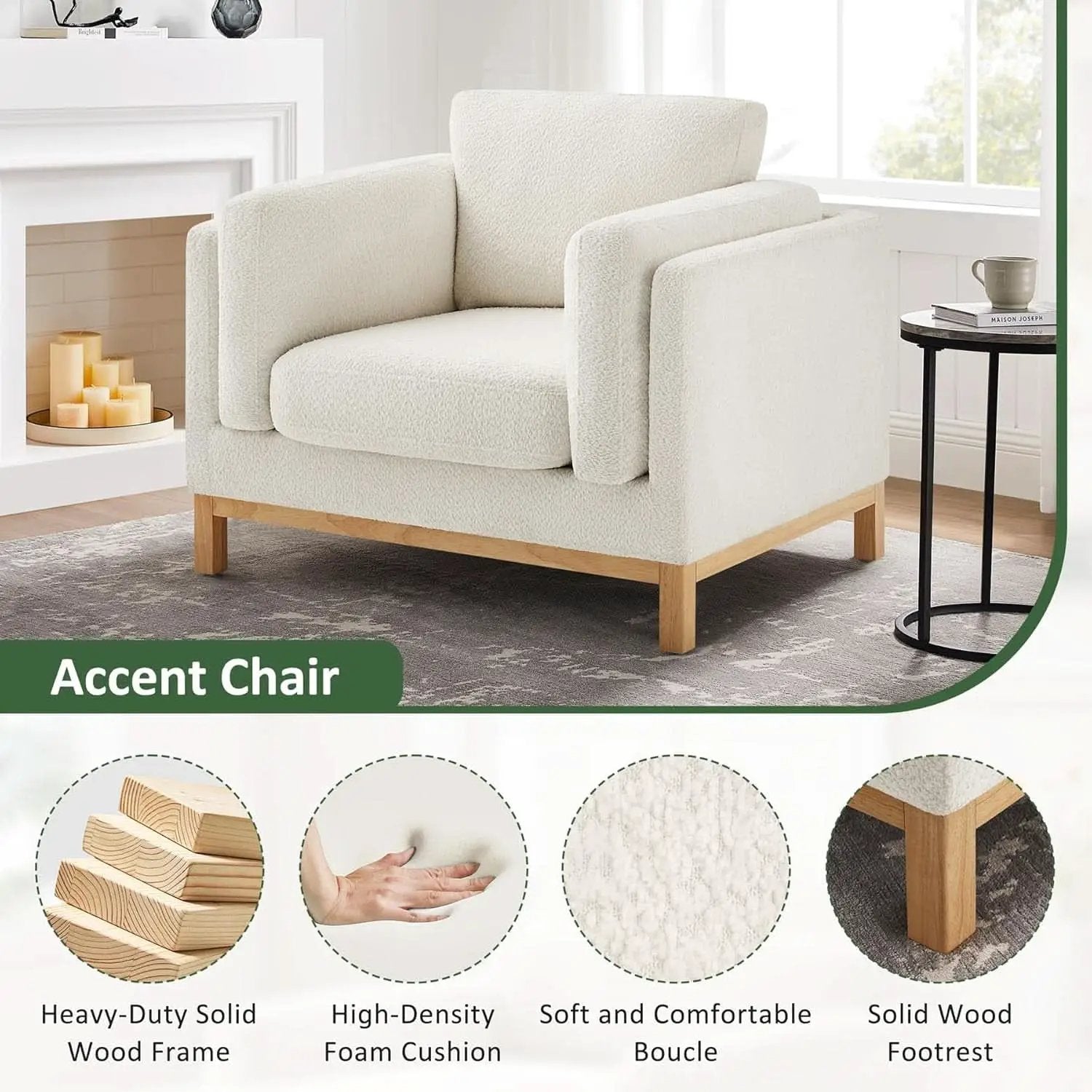 Beige 41.34 Inches Boucle Upholstered Accent Chair from PriceLows™