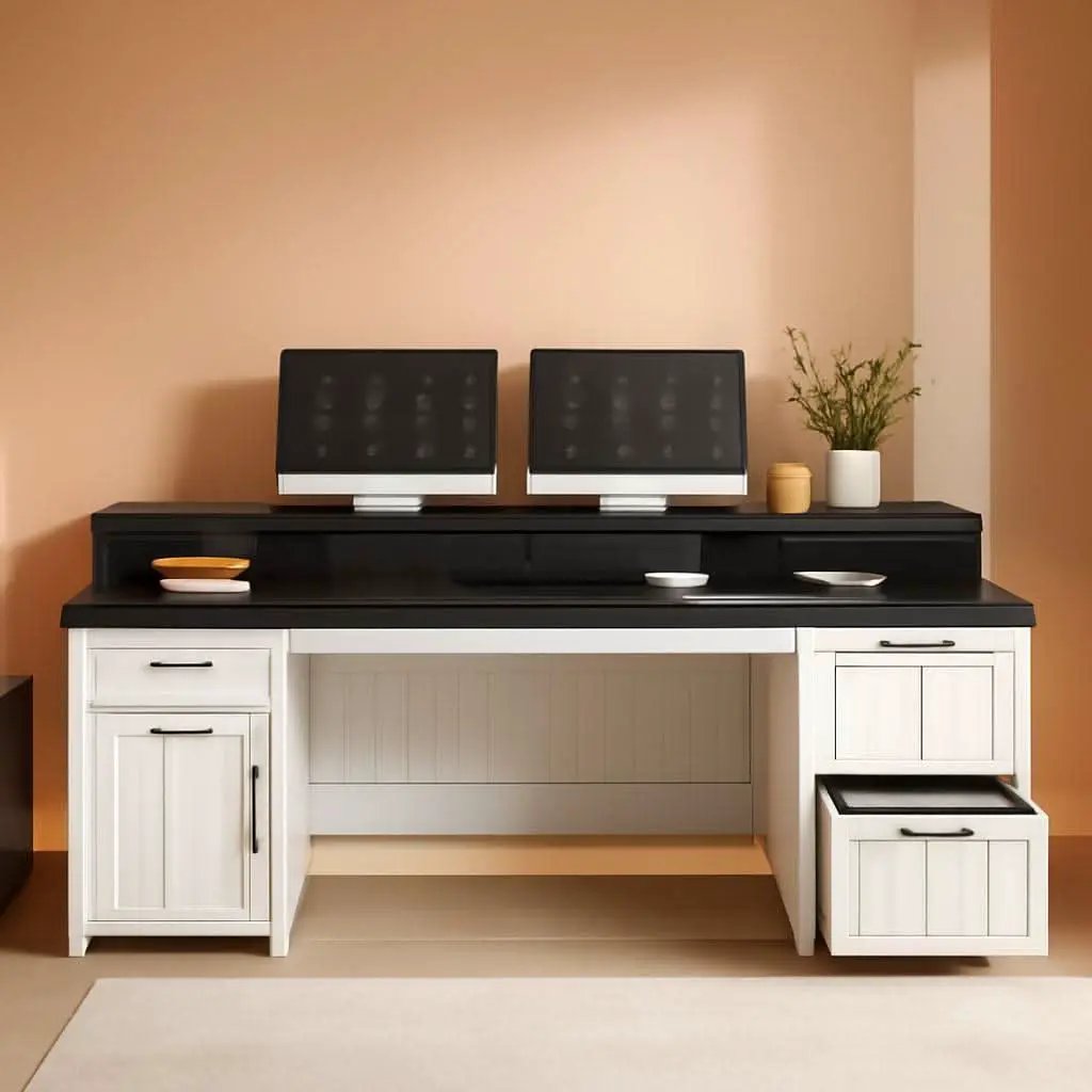 63 Inch Wide White Solid Wood Executive Desk With Drawer from PriceLows™