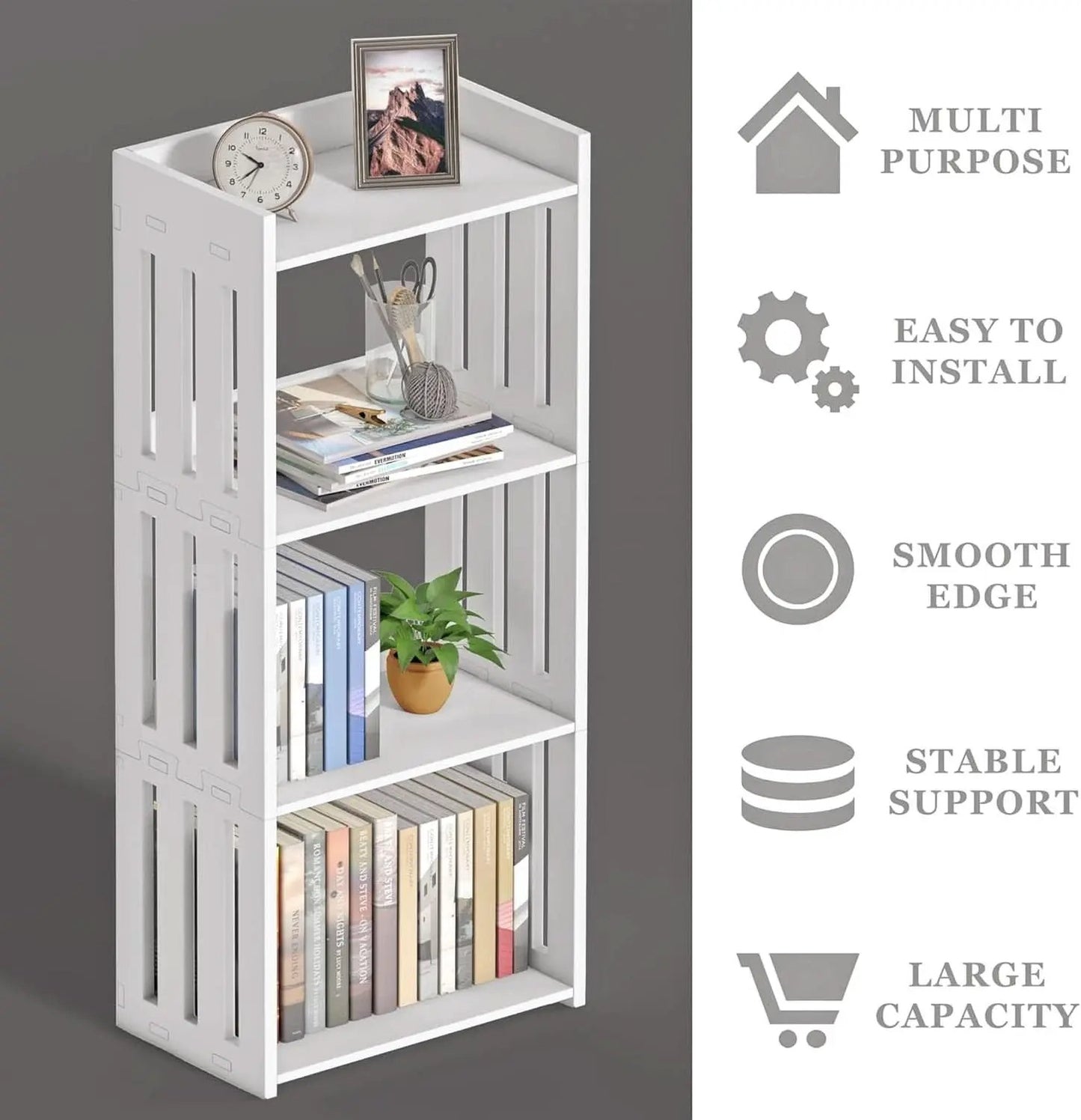 4 Tier White Bookshelf Ideal For Small Spaces Storage Room from PriceLows™