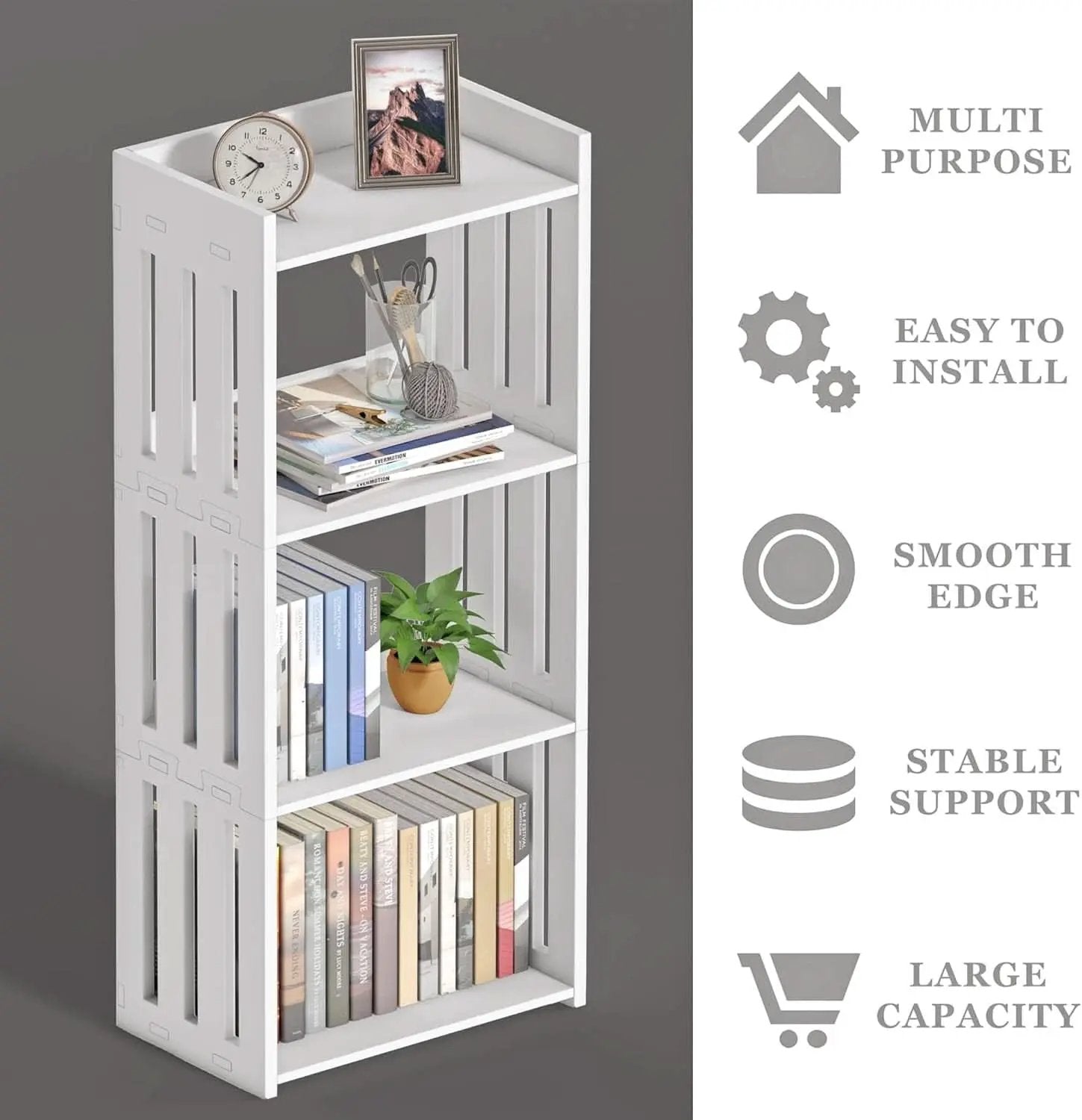 4 Tier White Bookshelf Ideal For Small Spaces Storage Room from PriceLows™