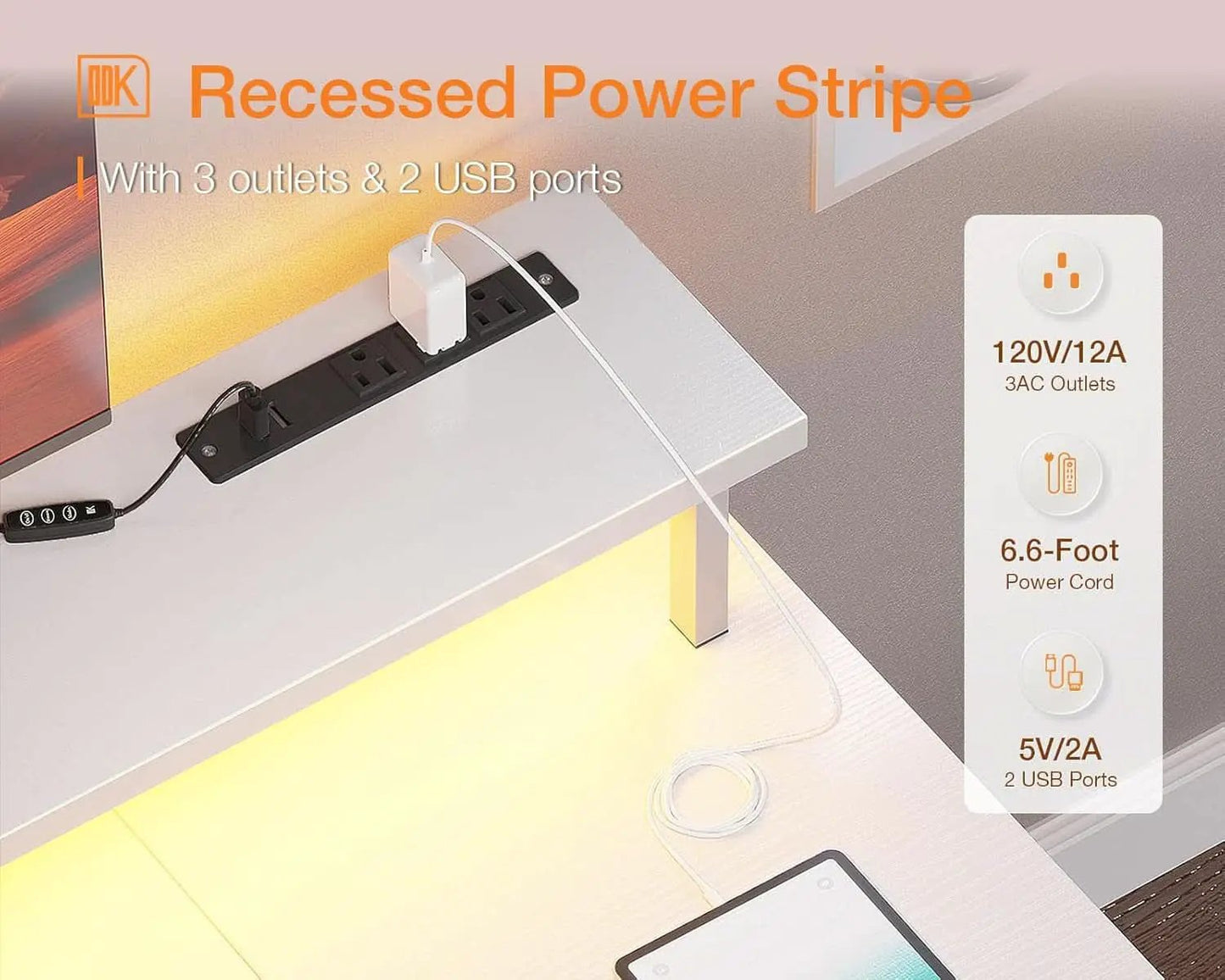 48 Inch LED Gaming Desk With Power Outlets Monitor Stand from PriceLows™