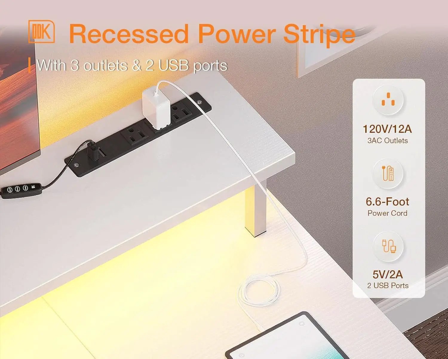 48 Inch LED Gaming Desk With Power Outlets Monitor Stand from PriceLows™