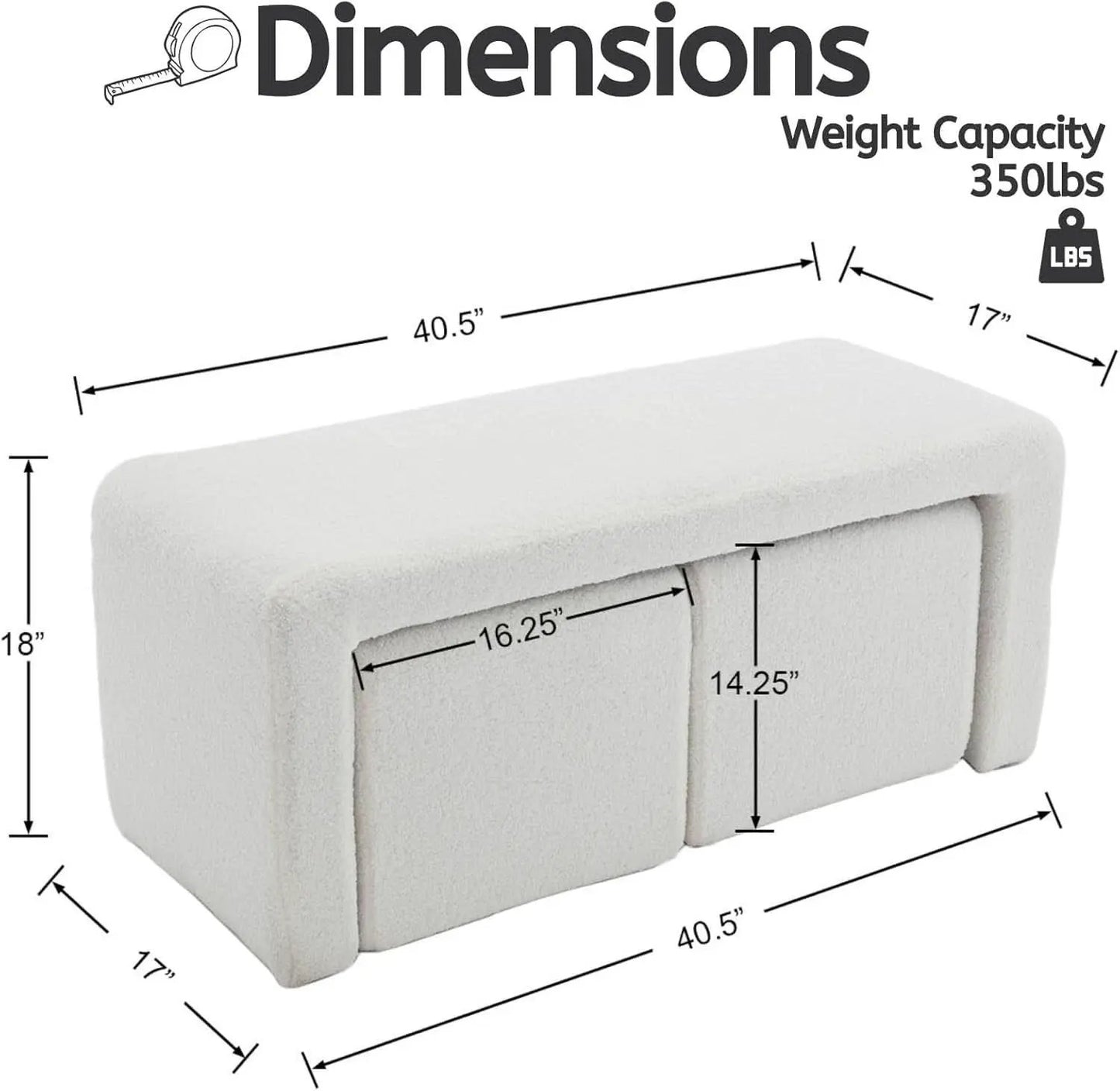 White 40Inch Lux Velvet Plus Nesting Ottoman End Bench from PriceLows™