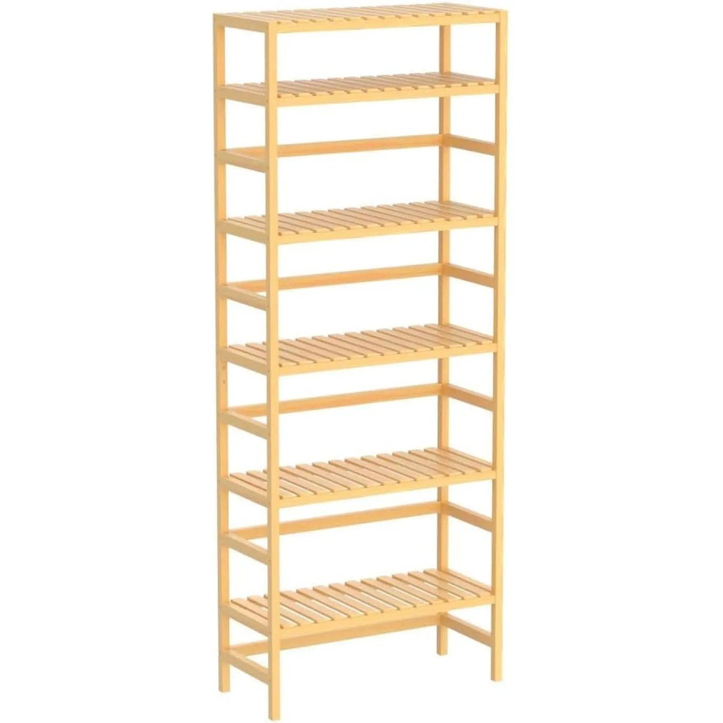 Six Tier Adjustable Bamboo Bookshelf Tall 63 Inch Natural from PriceLows™