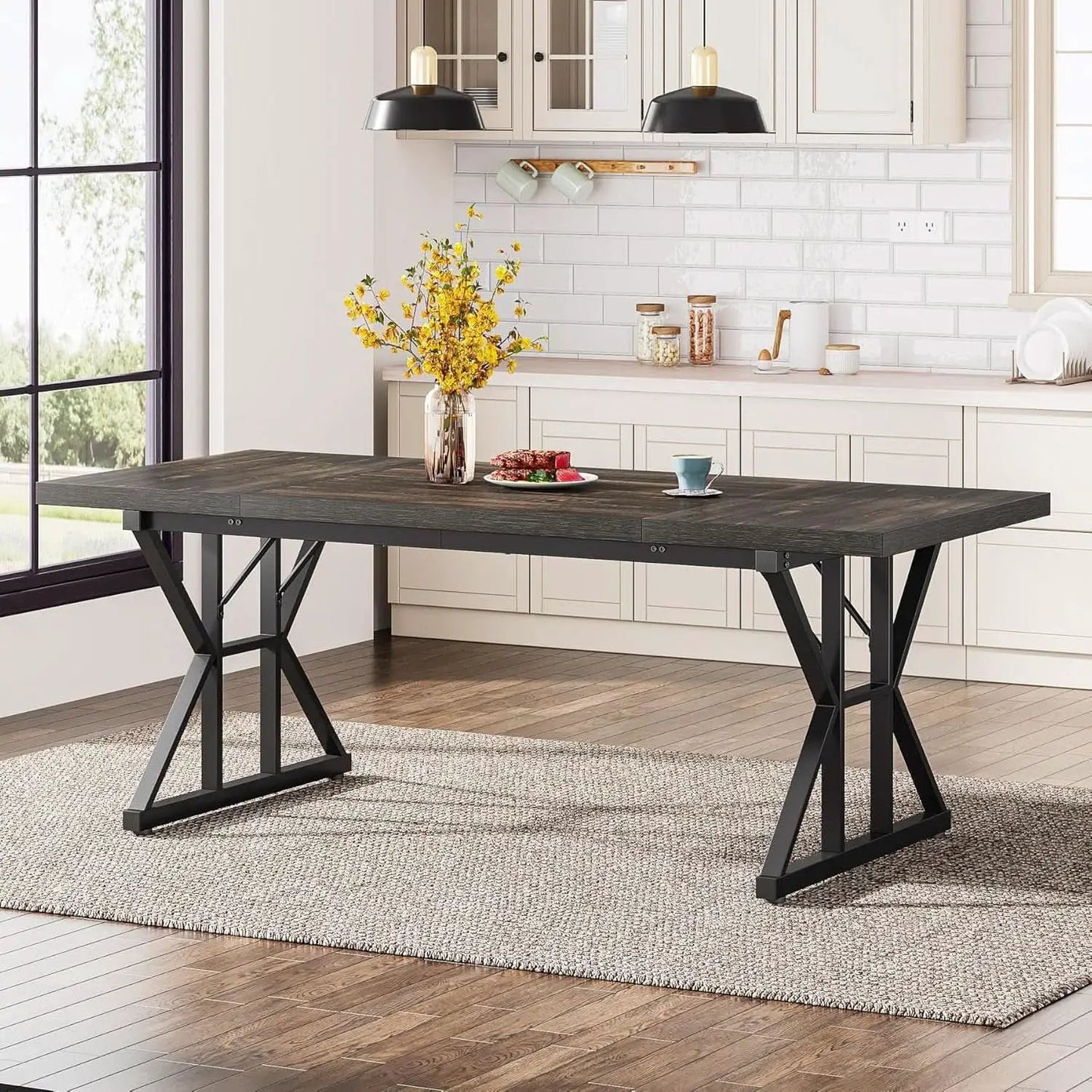 Farmhouse Dining Table 70.8 Inch Heavy Duty Metal Legs from PriceLows™