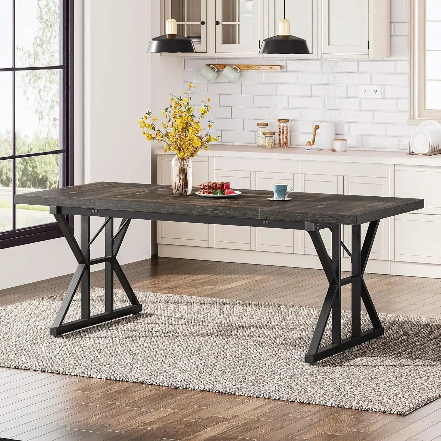 Farmhouse Dining Table 70.8 Inch Heavy Duty Metal Legs from PriceLows™