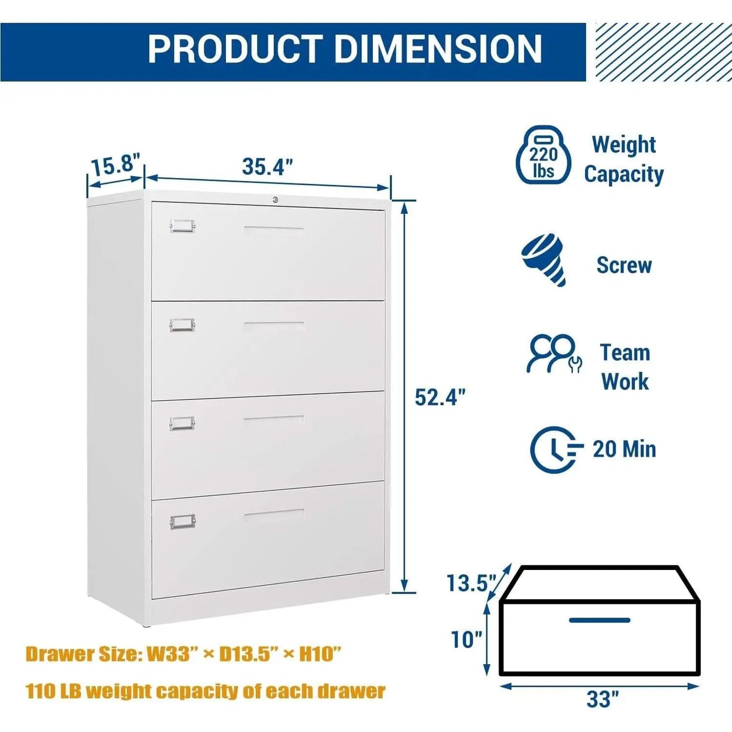 Lockable 4 Drawer Metal File Cabinet For Home Office from PriceLows™