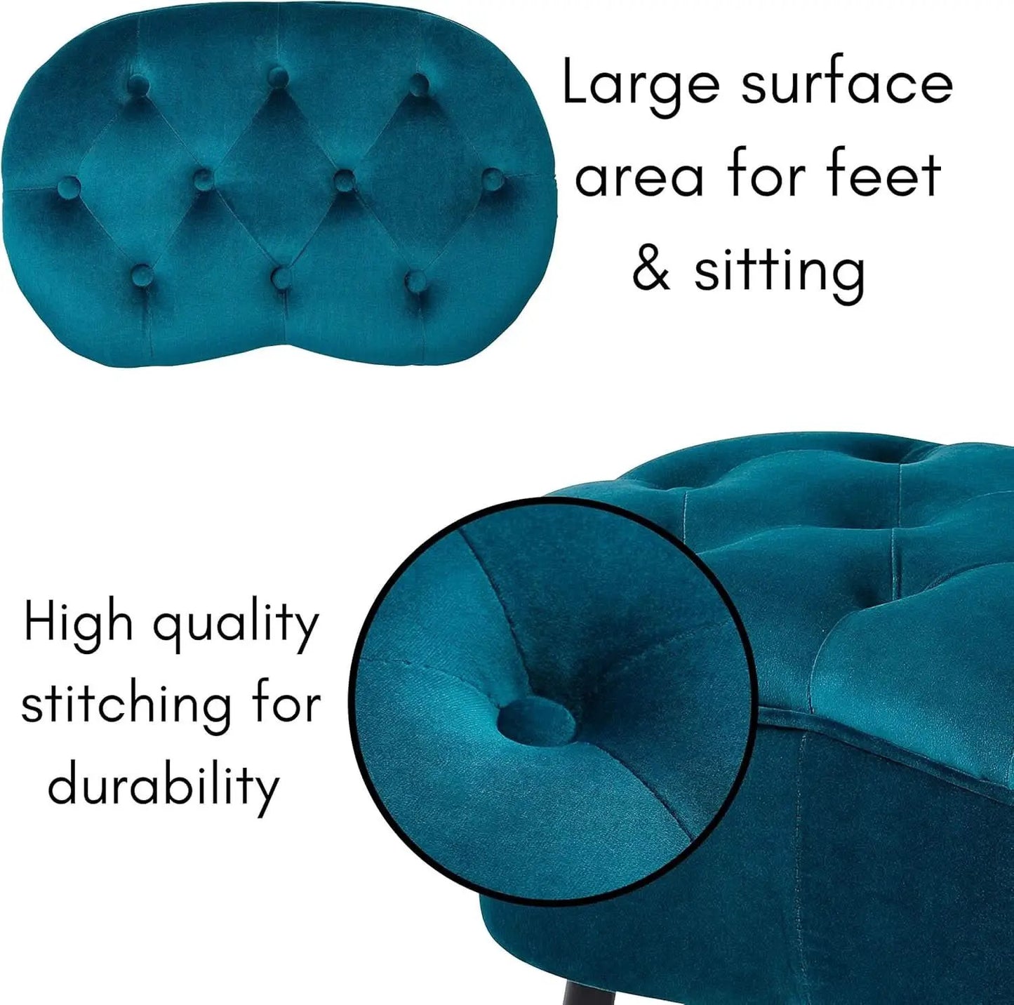Indulgent Teal Velvet Tufted Oblong Ottoman 22.5X15 from PriceLows™