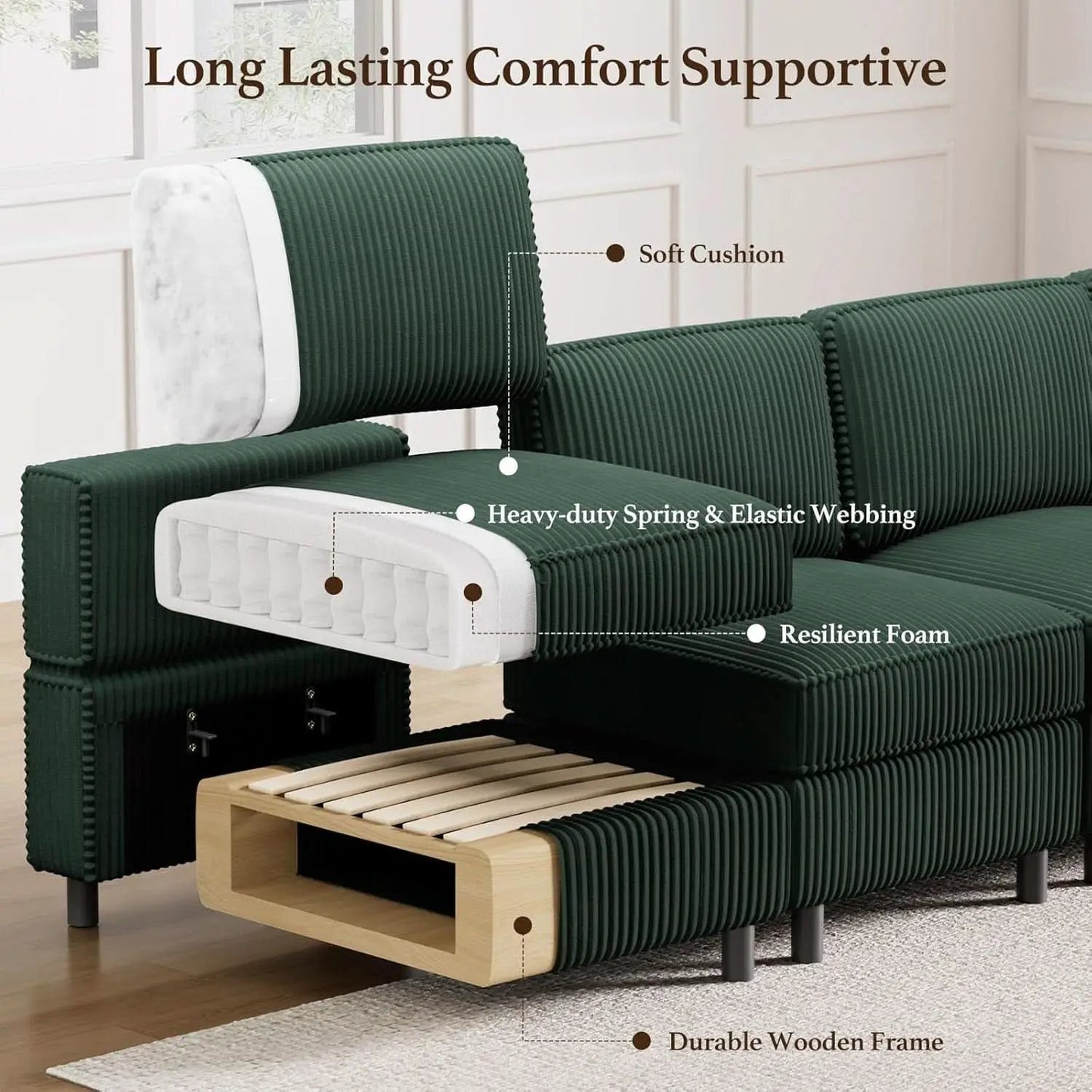 Green Modular Sectional Sofa Featuring Deep Storage from PriceLows™