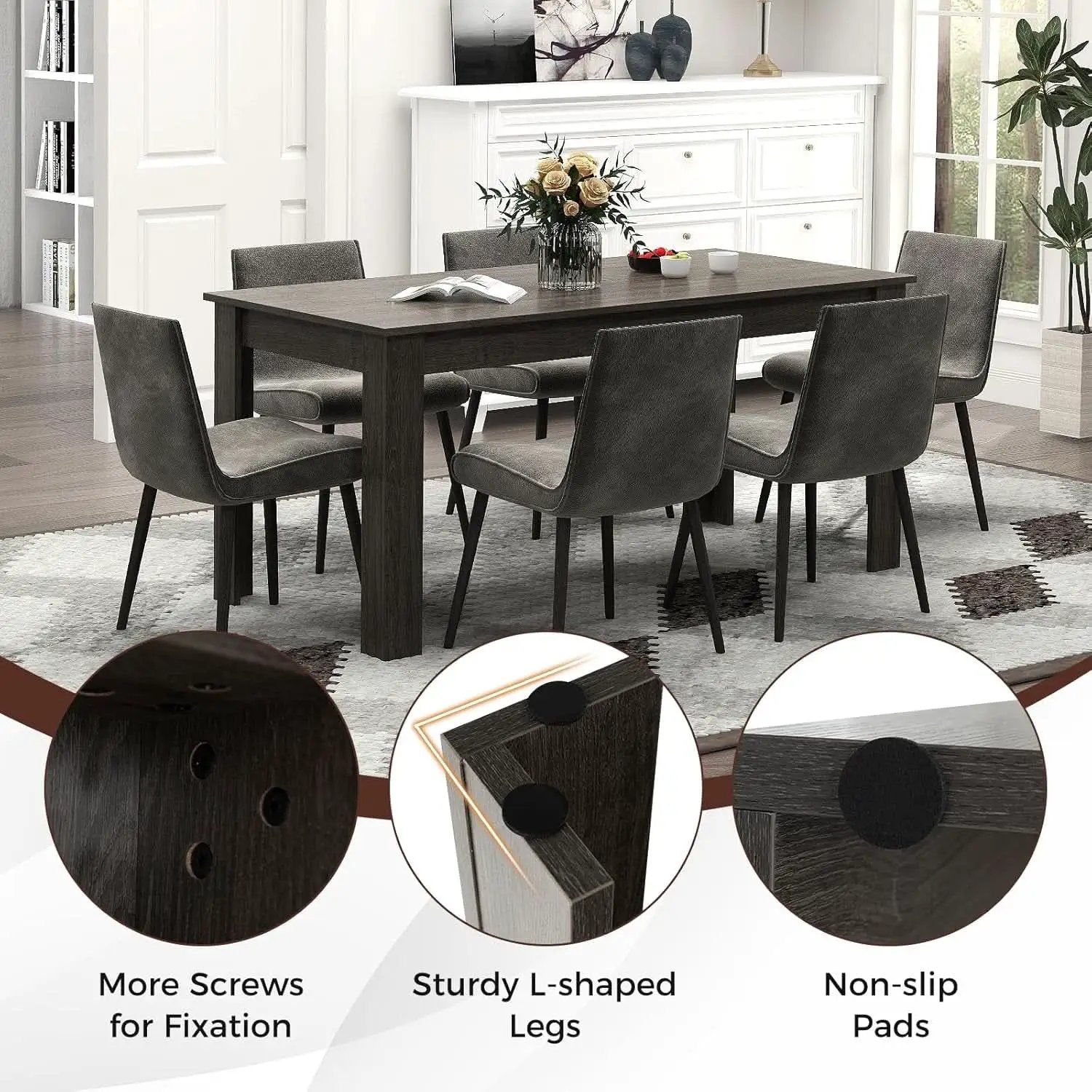 63 Inch Wood Dining Table For 4 To 6 People Grey Ideal For Dining Room from PriceLows™