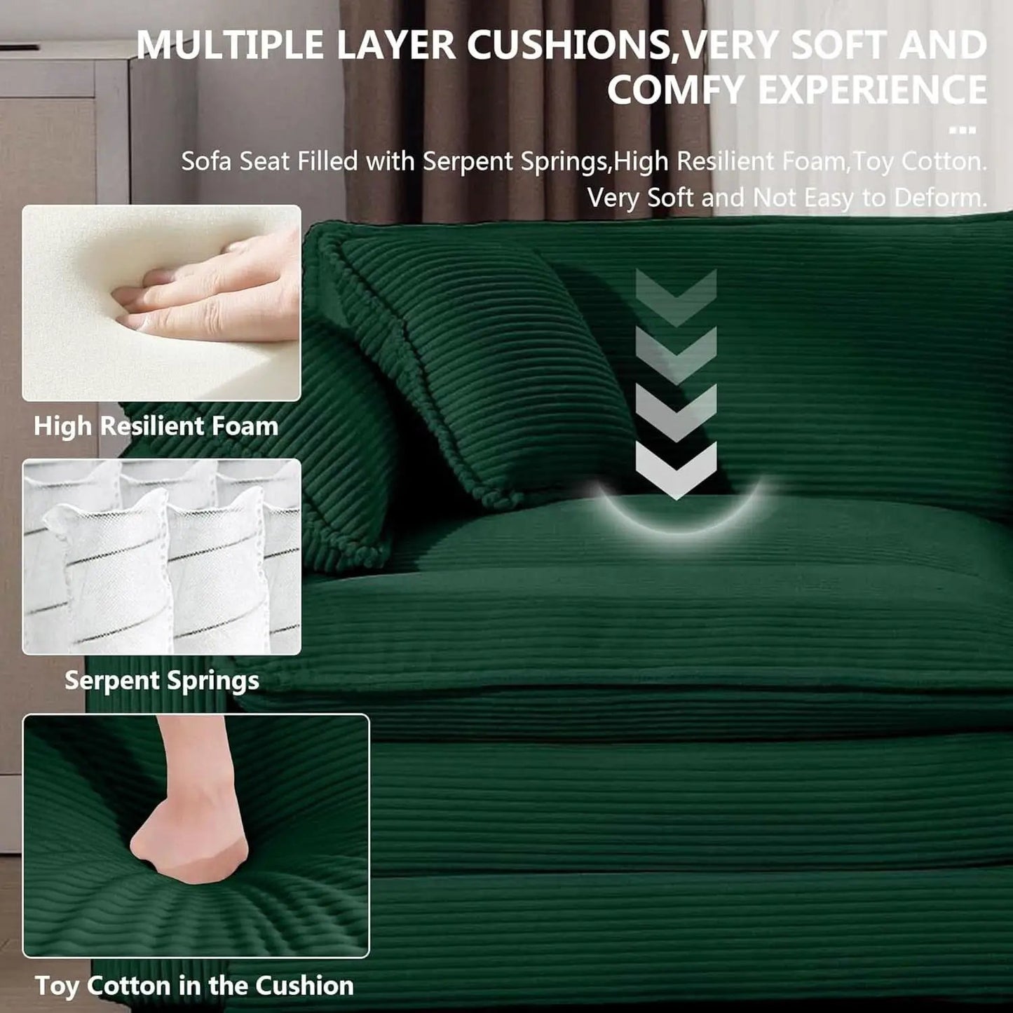 Oversized 2 Piece Sofa Set 3 Seater Loveseat Green from PriceLows™