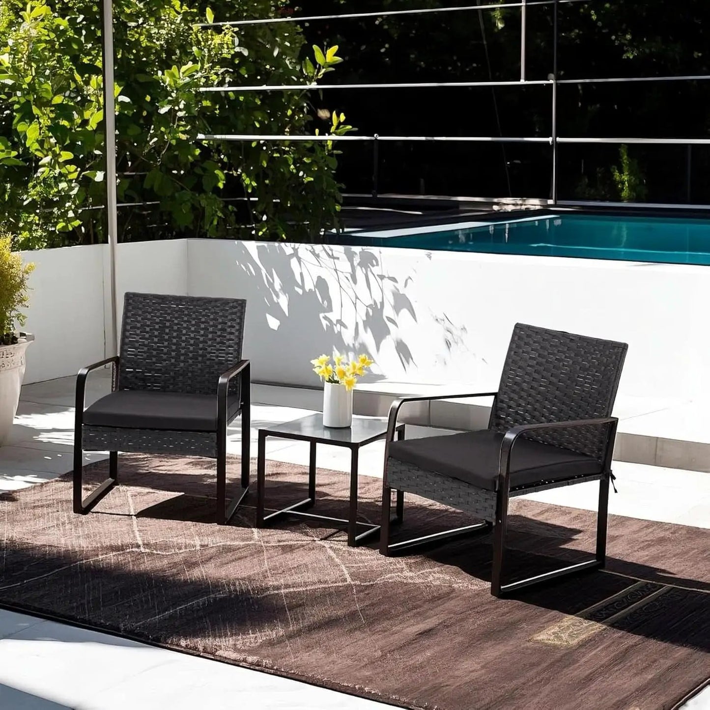 3 Piece Outdoor Patio Furniture Set Wicker Conversation Set With Glass Coffee Table from PriceLows™