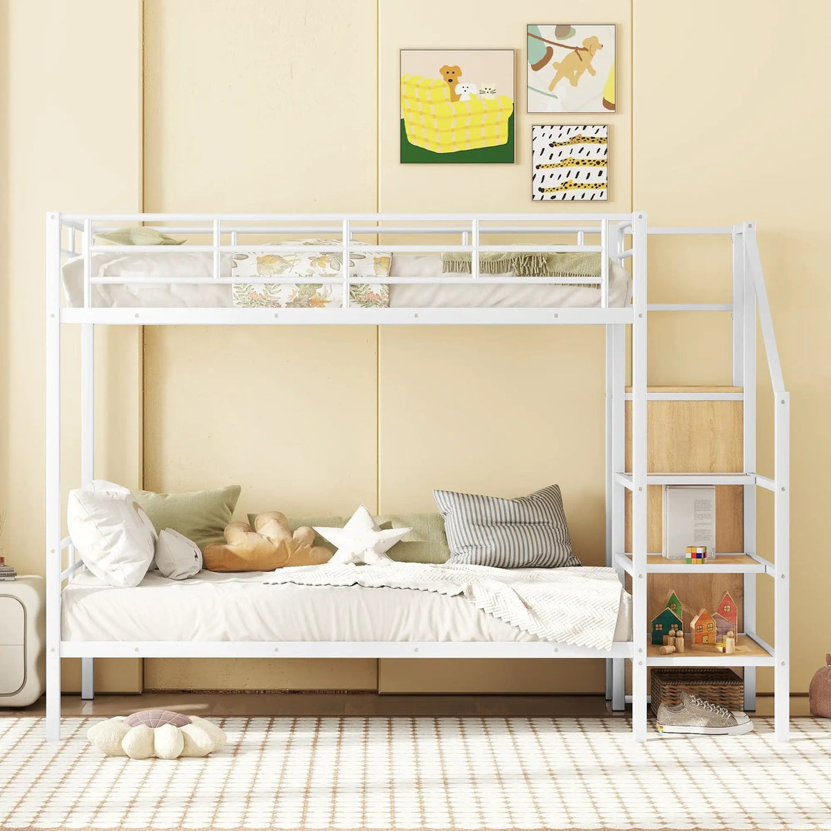 Metal Bunk Bed With Desk | Lateral Storage Ladder | Wardrobe | Clean-Cut Silhouette