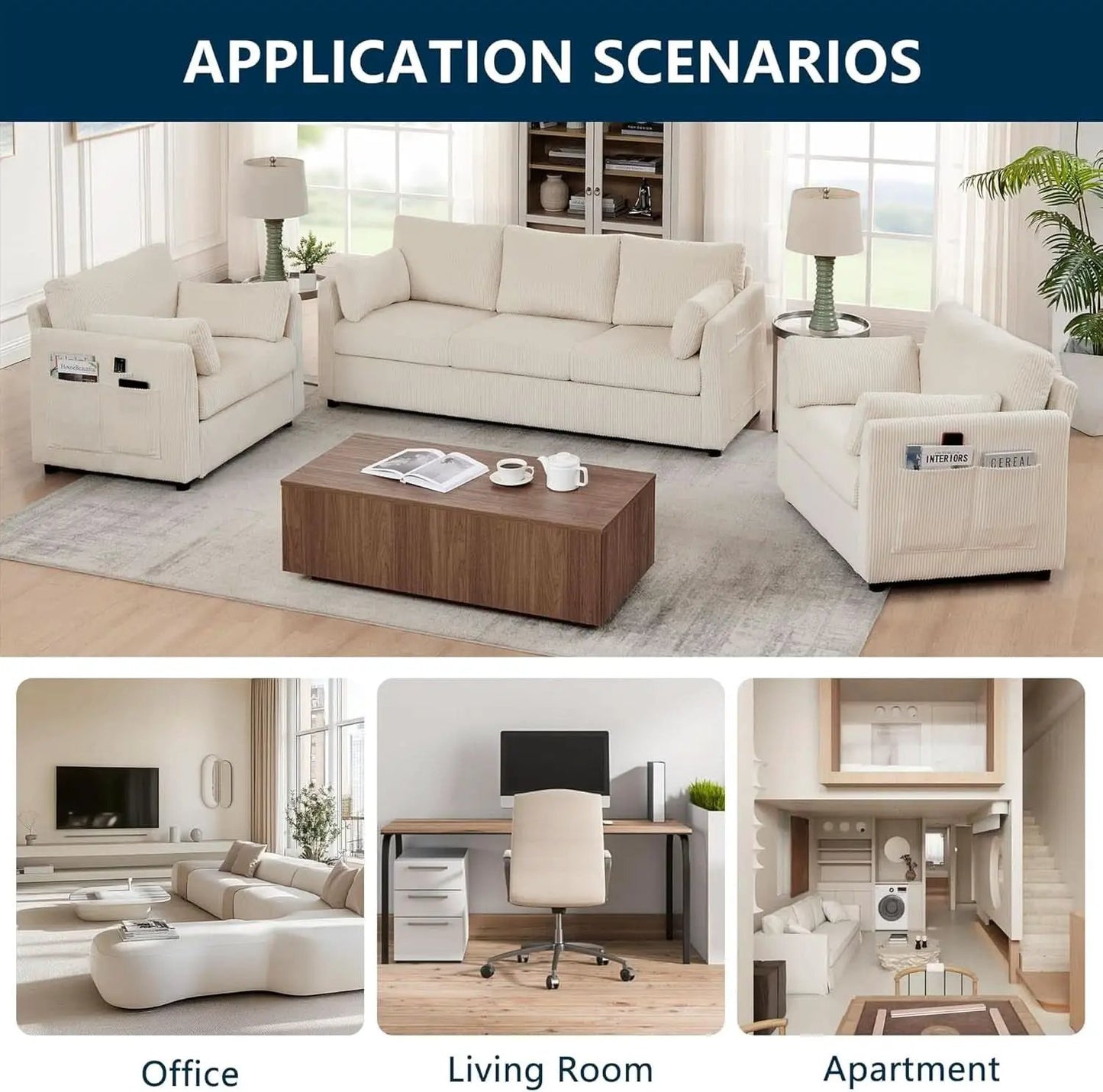 Beige 38 Inch Modern Upholstered Accent Reading Armchair from PriceLows™