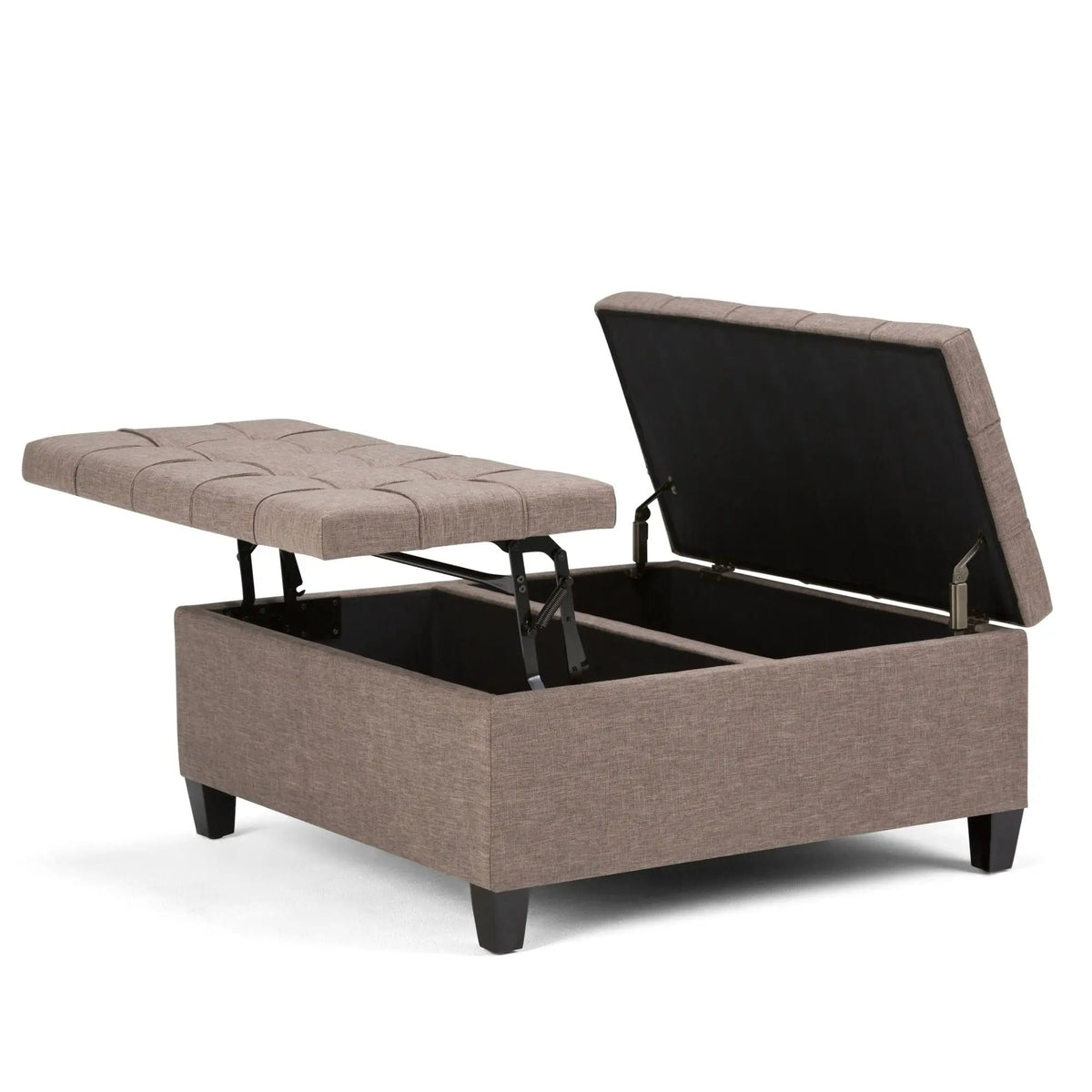 Coffee Table Storage Ottoman | Lift Top Hinge | Solid Wood Base | Large Square