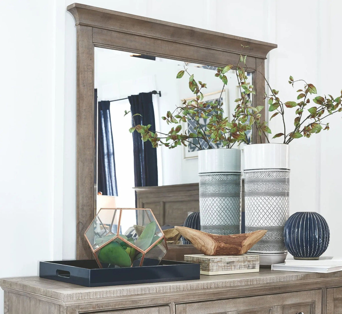 Paxton Place Wood Landscape Mirror | 2.5 x 42 x 40 in | Veneer & Wood | Dove Tail Gray