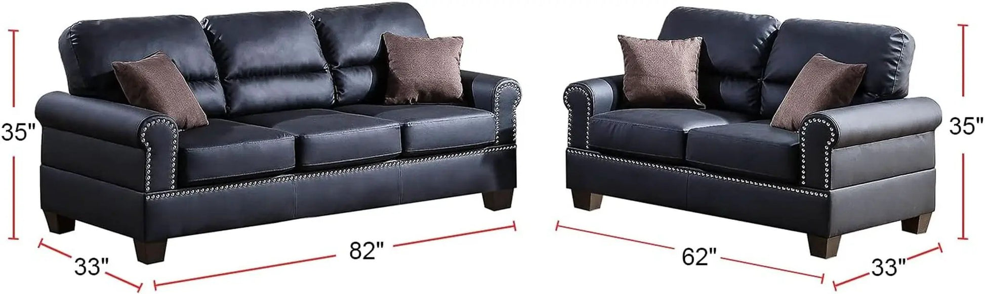 Bonded Leather 2 Piece Sofa And Loveseat Set Black from PriceLows™