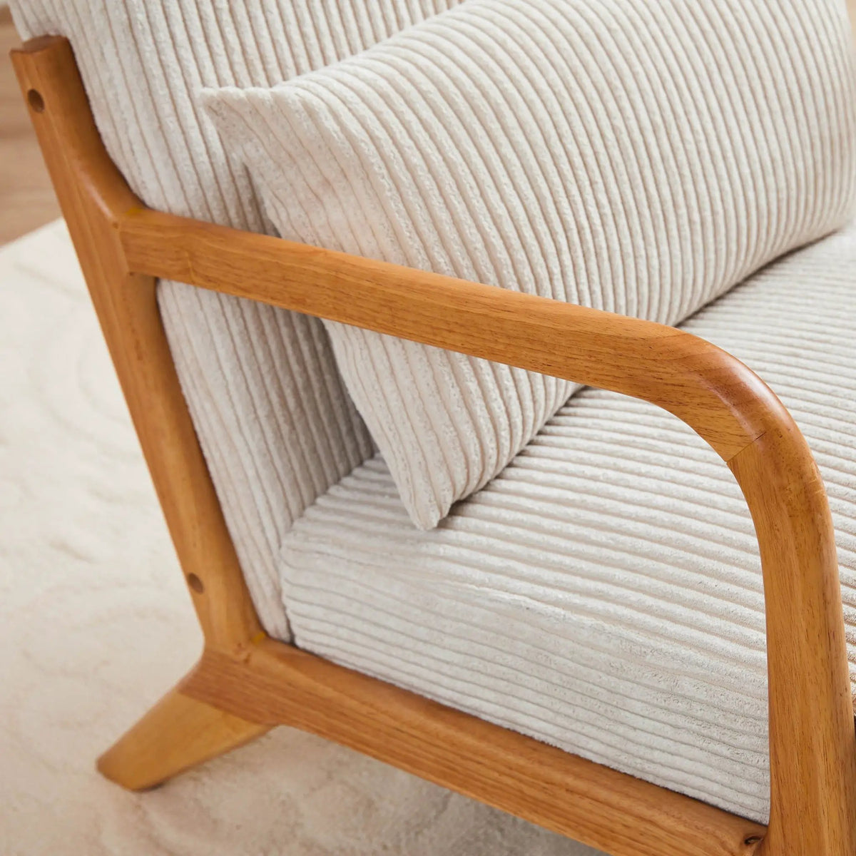Upholstered Accent Arm Chair | Rubberwood Frame | Removable Pillow | Natural Texture