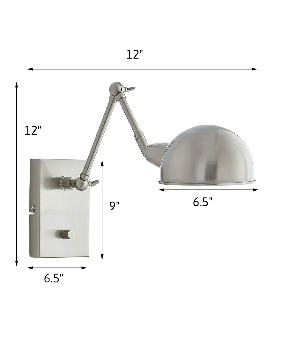 Swing Arm LED Wall Lamp | 12 Inch Height | Brushed Steel Finish