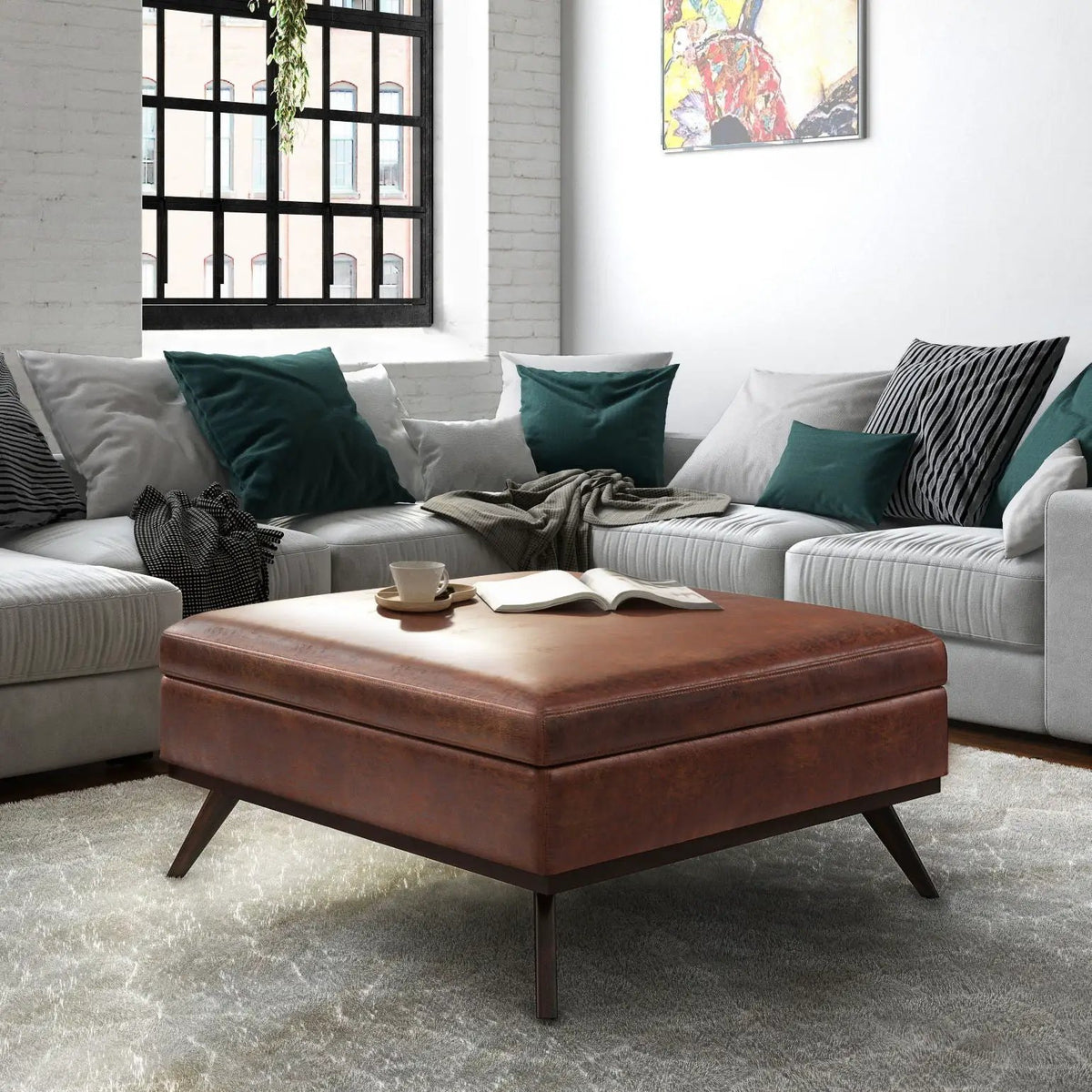 Owen Square Coffee Table Storage Ottoman | Hydraulic Lift-Up Lid | Multifunctional | 35.8 Inch Width