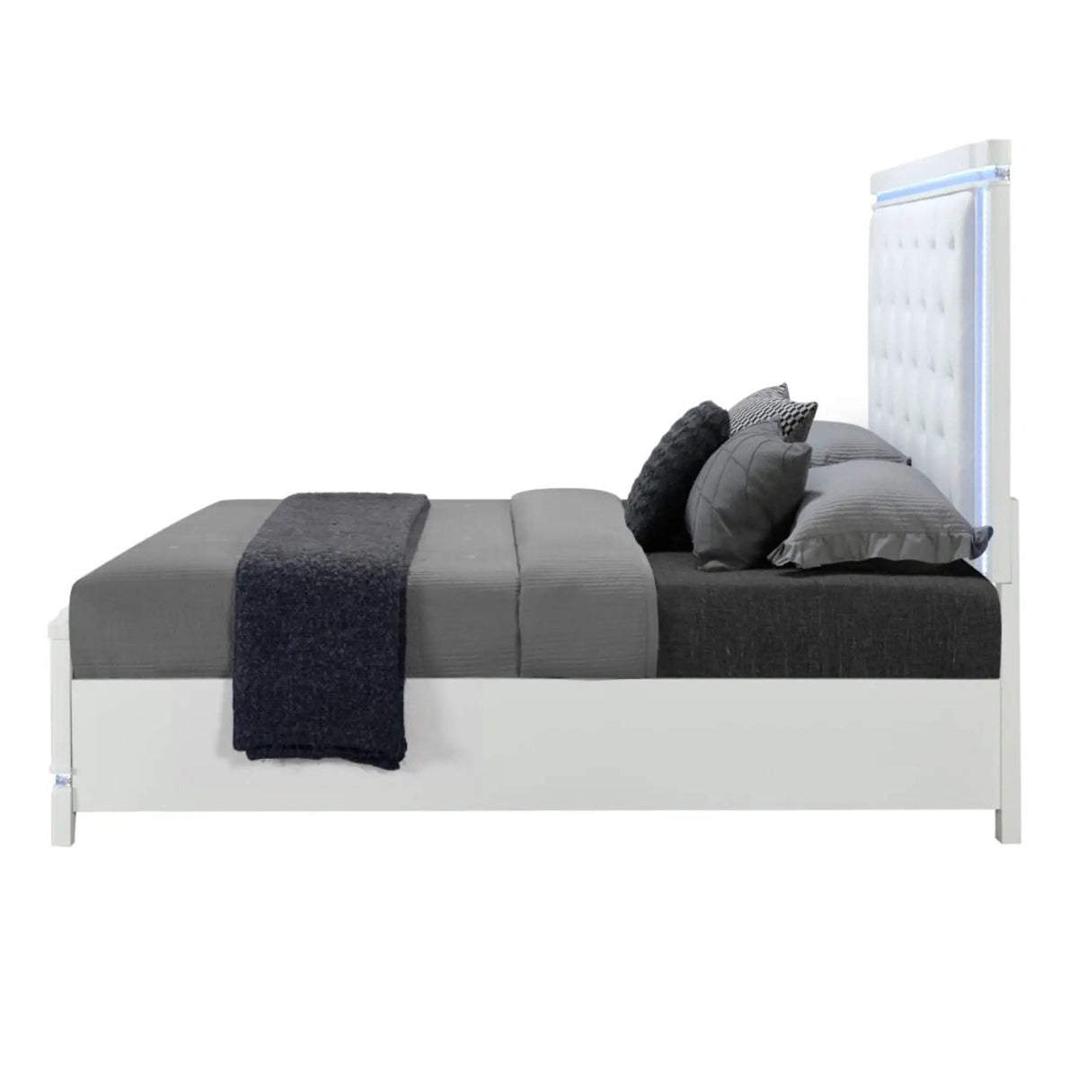 Adalid Contemporary Bed With LED Lights | 3 Pieces | Fabric & Wood | Bedroom