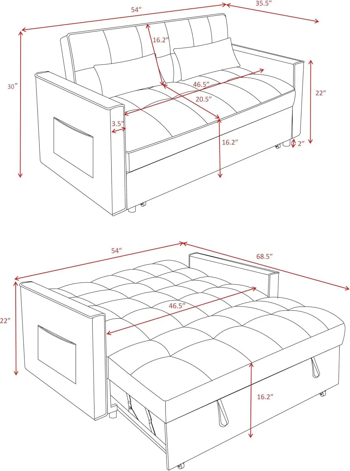 54 Inches Convertible Sofa Bed With Adjustable Backrest from PriceLows™