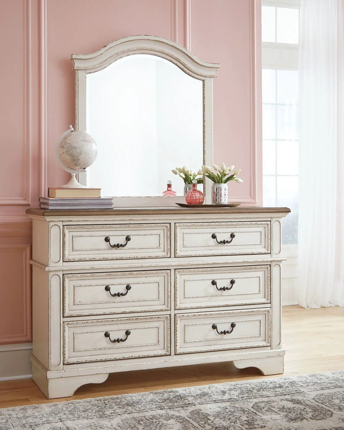 Realyn Dresser | Traditional Cottage Style | Antiqued Two-Tone Finish | Chipped White