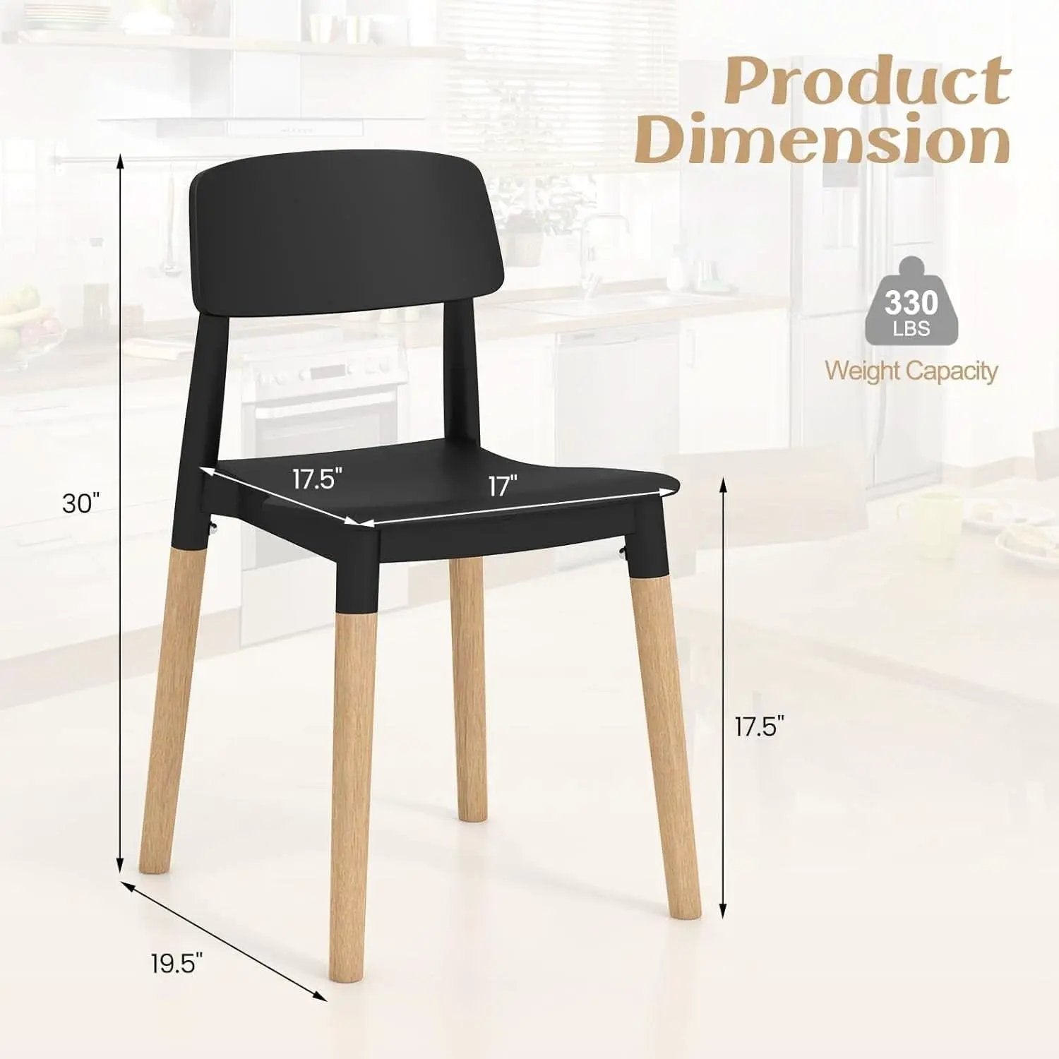Wooden Dining Chairs Set of 4 Black Ergonomic Backrest from PriceLows™
