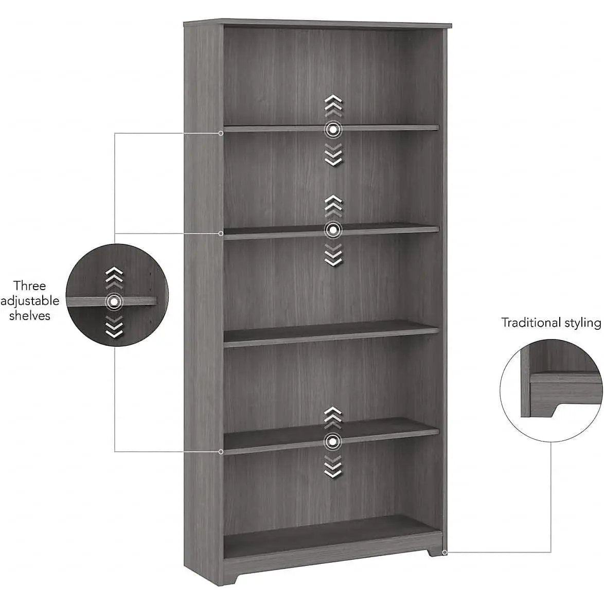 Bush Furniture Cabot Tall 5 Shelf Bookcase Modern Gray from PriceLows™