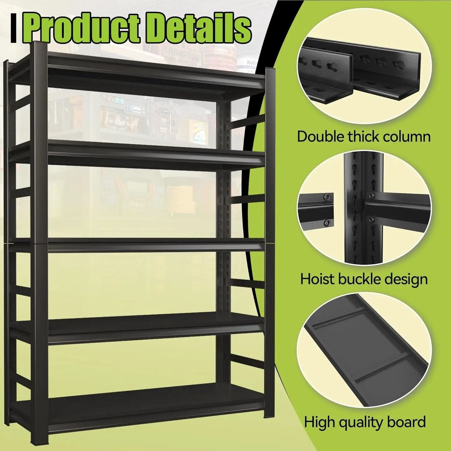 5 Tier Metal Wide Bookshelf Black Tall 72 Inch High from PriceLows™