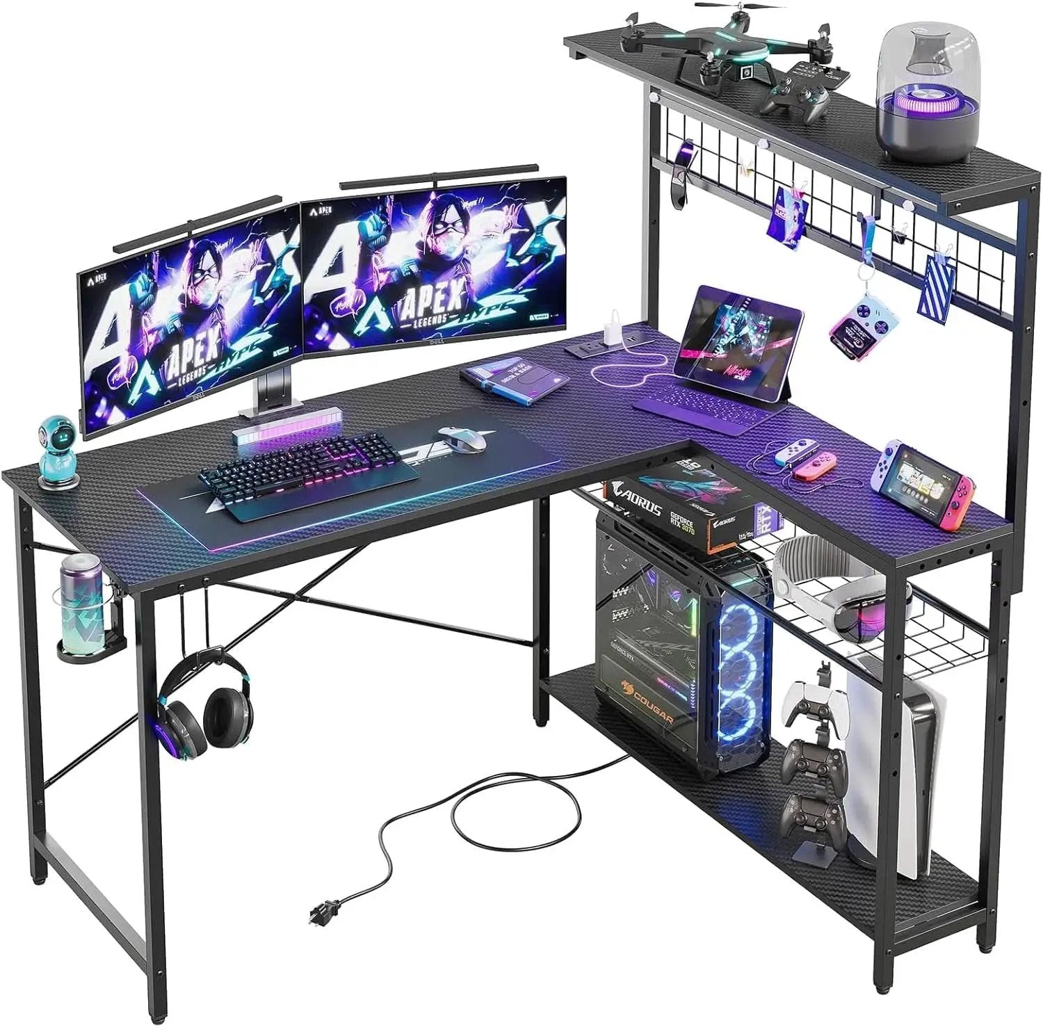 51-Inch L-Shaped Gaming Desk With LED Lights For Office from PriceLows™