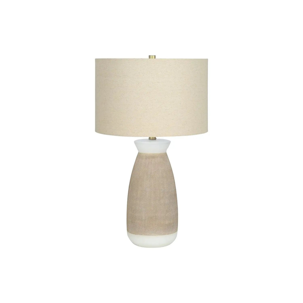 Cream Ceramic Table Lamp | Textured Base | 26.5 Inch Height | Beige Linen Drum Shade