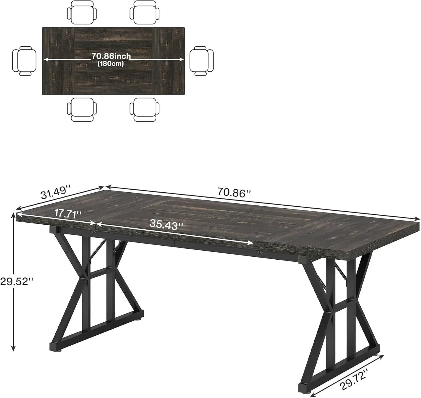 Farmhouse Dining Table 70.8 Inch Heavy Duty Metal Legs from PriceLows™