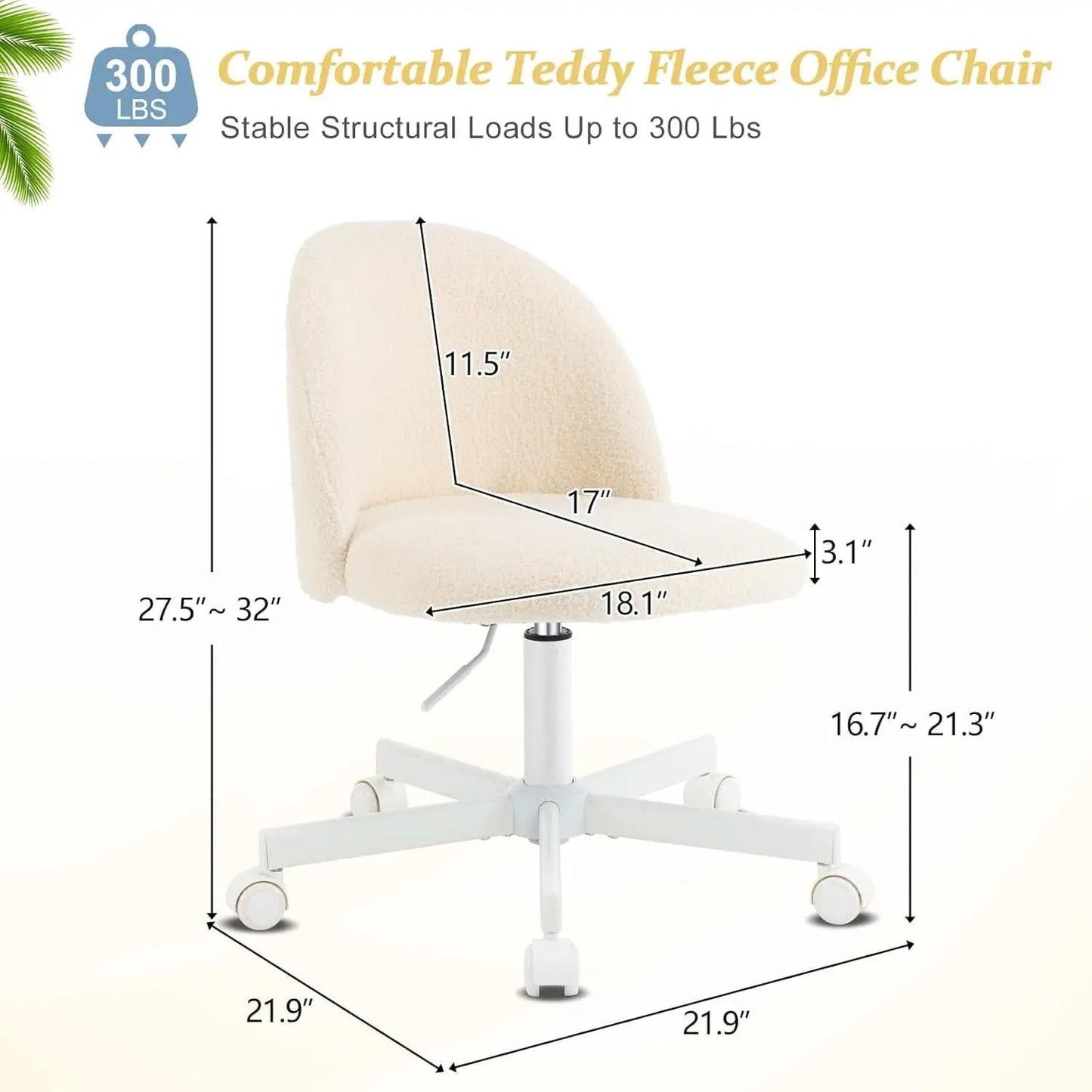 Armless Creamy Beige Teddy Fleece Office Desk Chair With Wheels from PriceLows™