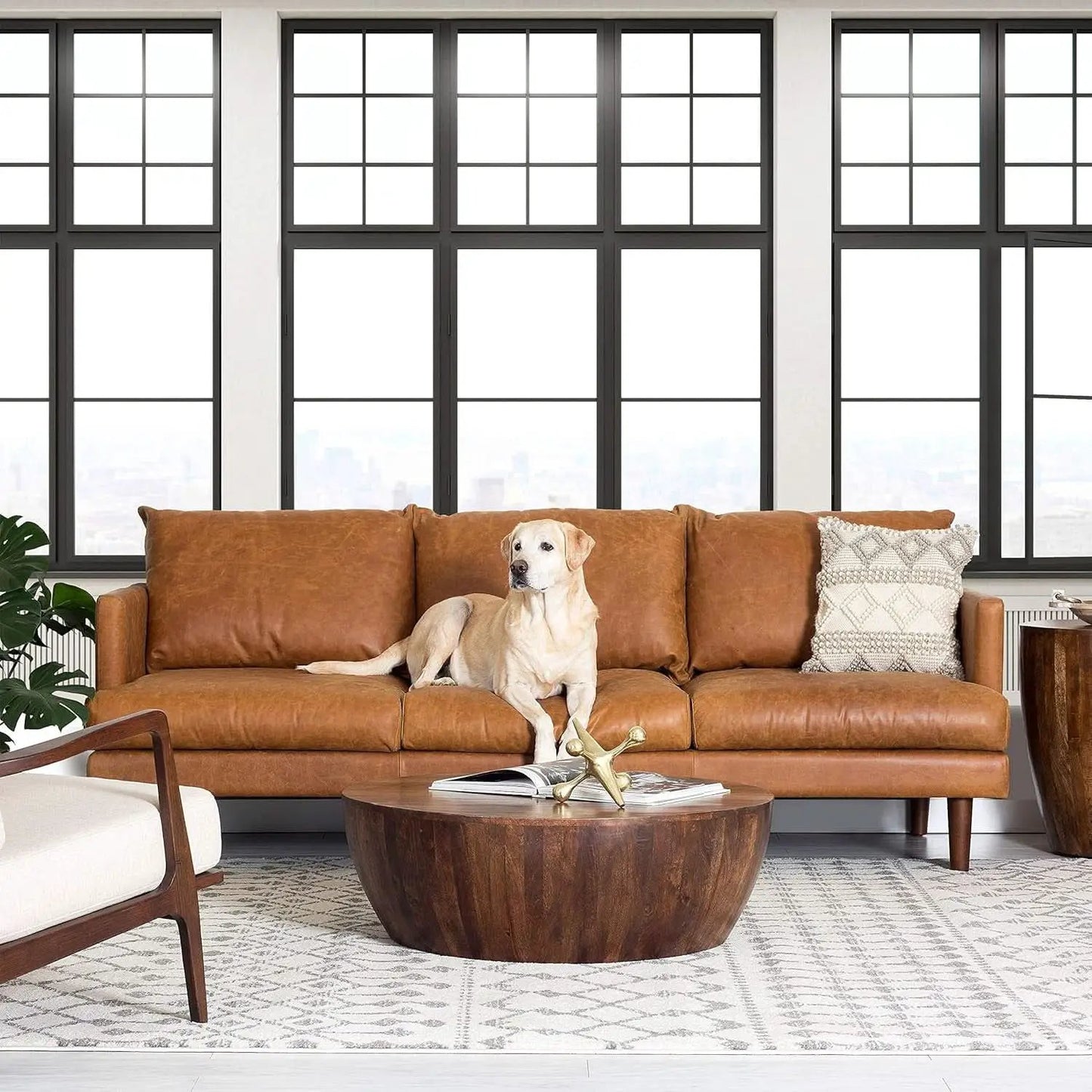 Girona 88 Inch Leather Sofa Cognac Tan With Tufted Back from PriceLows™