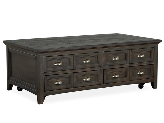 Westley Falls Lift Top Cocktail Table | Graphite | Storage With Casters | Pine Veneer