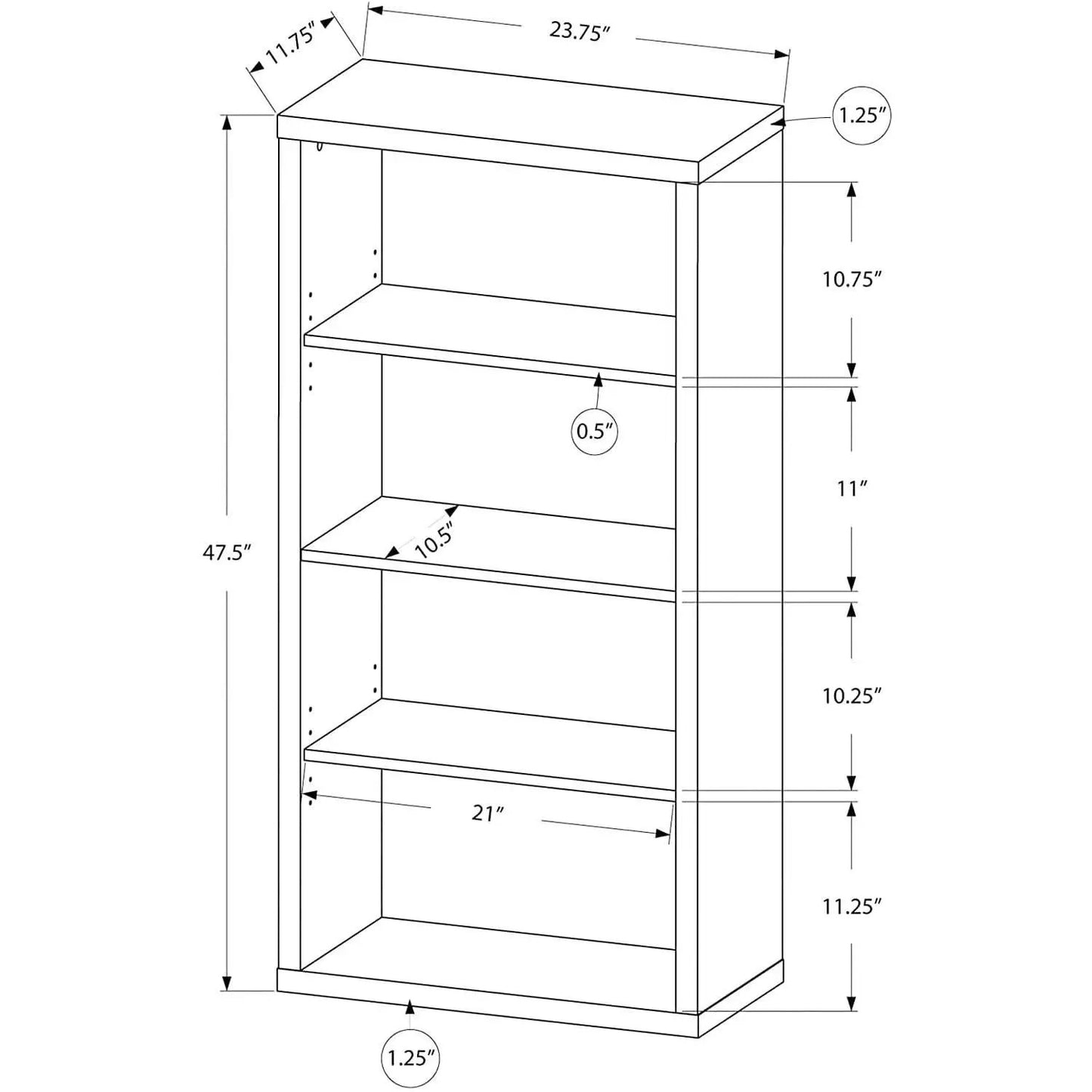 Adjustable 3 Shelf Bookcase 48H Brown Laminate Finish from PriceLows™
