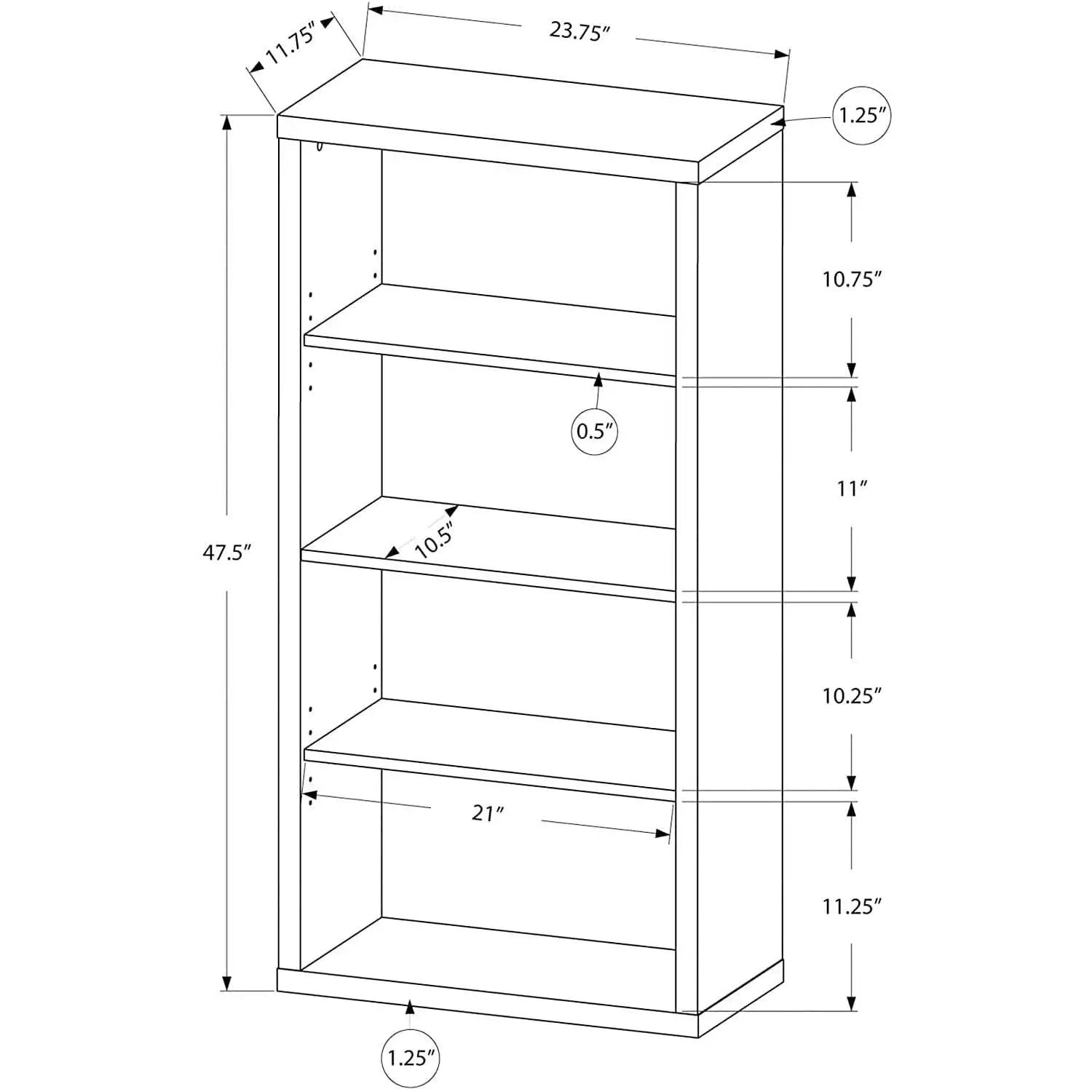 Adjustable 3 Shelf Bookcase 48H Brown Laminate Finish from PriceLows™