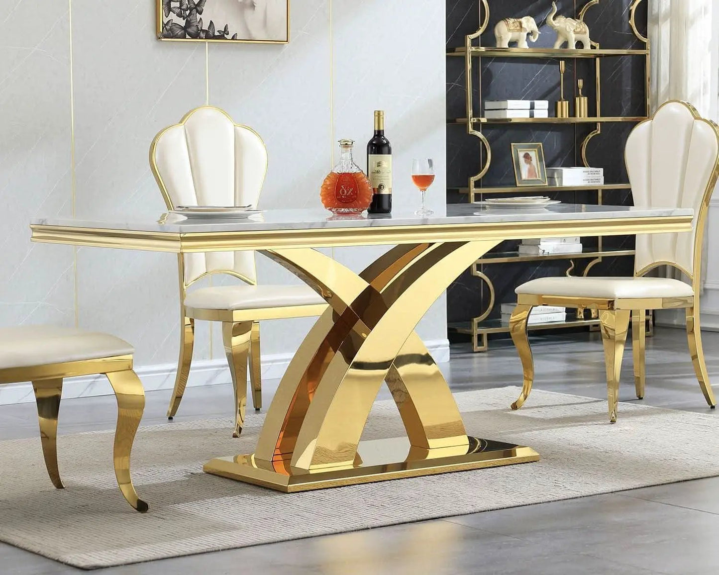 Faux Marble Dining Table 70 Inch With X Pedestal Base from PriceLows™