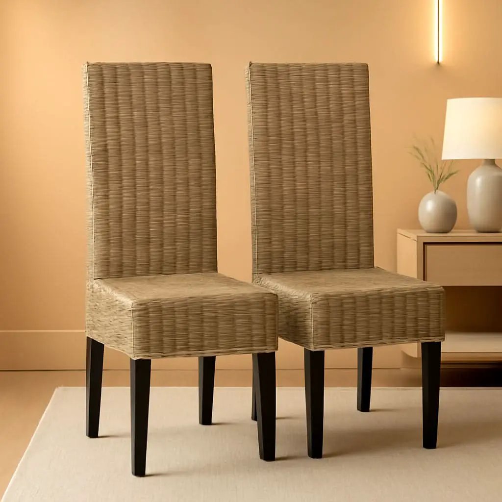 Grey Wicker Dining Chair 18 Inch Rattan Cotton Upholstery from PriceLows™