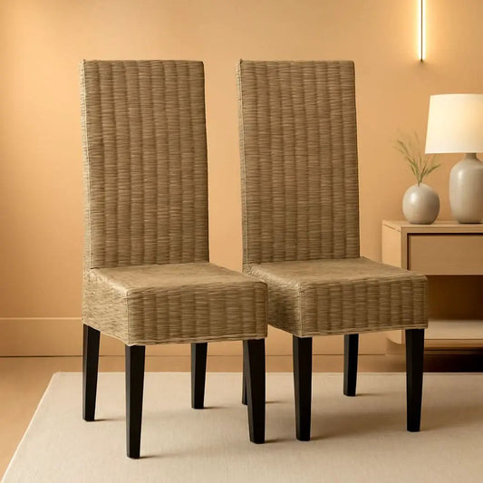 Grey Wicker Dining Chair 18 Inch Rattan Cotton Upholstery from PriceLows™