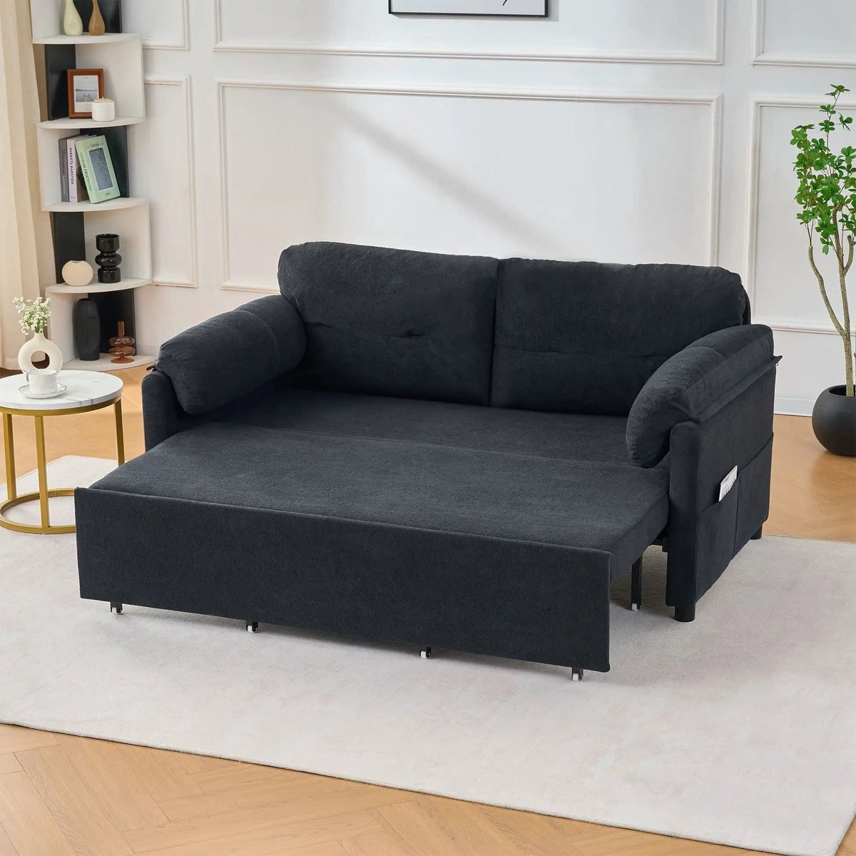 Convertible Pull Out Sofa Bed Queen Size, 3 In 1 With Side Storage | Sleeper Sofa | Fabric & Steel | Bedroom