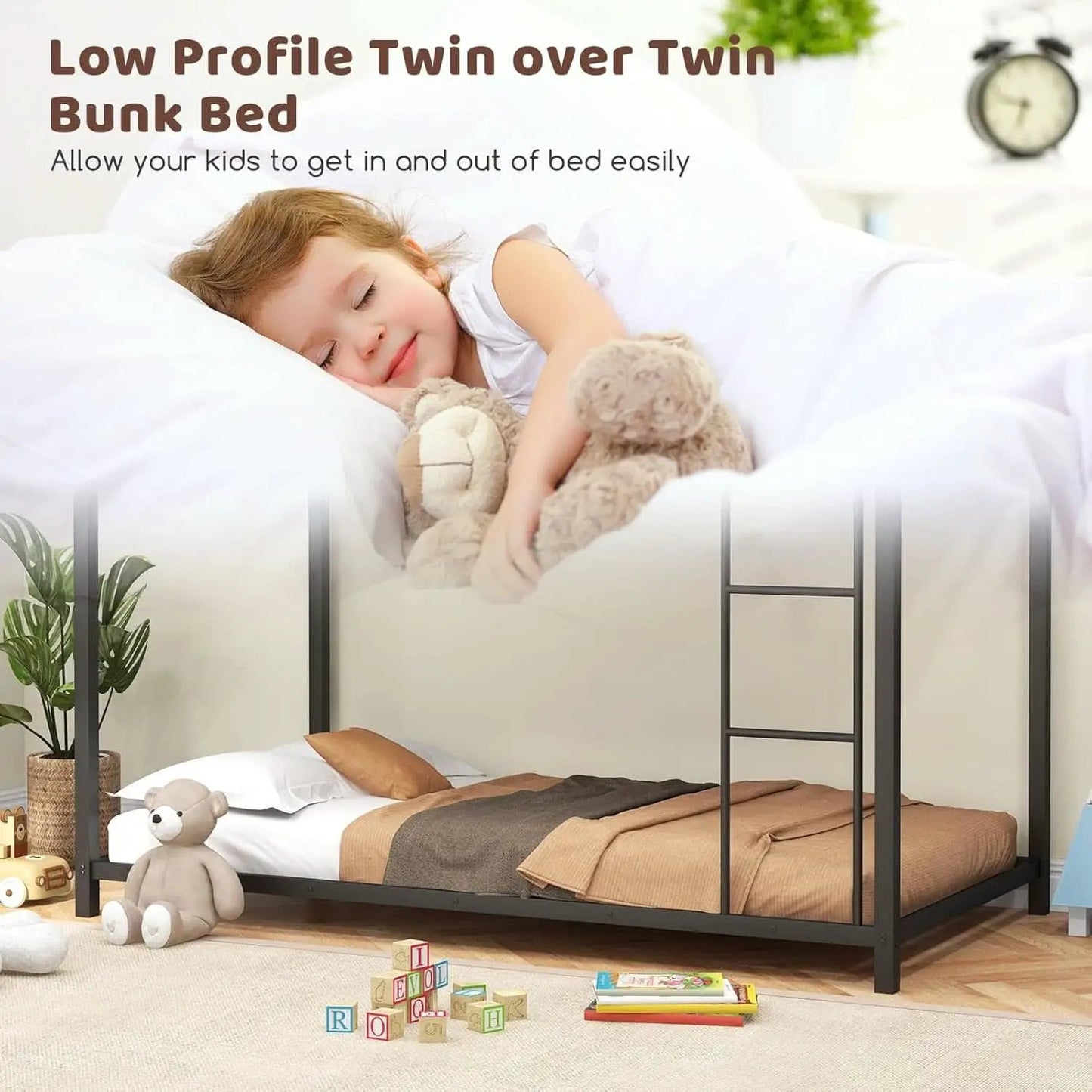 Metal Bunk Bed Twin Over Twin With Safety Guard Rails from PriceLows™